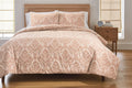 Luxurious Quilted Woven Damask 2-Piece Comforter Set, Blush, Full Queen, All Ages - Luxurious Quilted Duvet Cover Set - Default Title