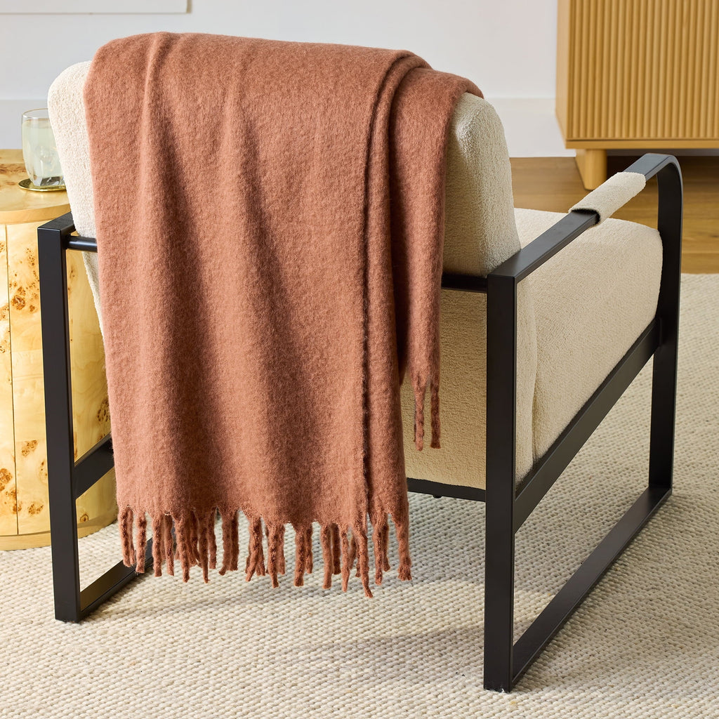 Decorative Knitted Faux Mohair Cozy Couch Throw Blanket Terracotta Clay, 50x72" - Cozy Fleece Throw Blanket for Couch & Bed - Default Title