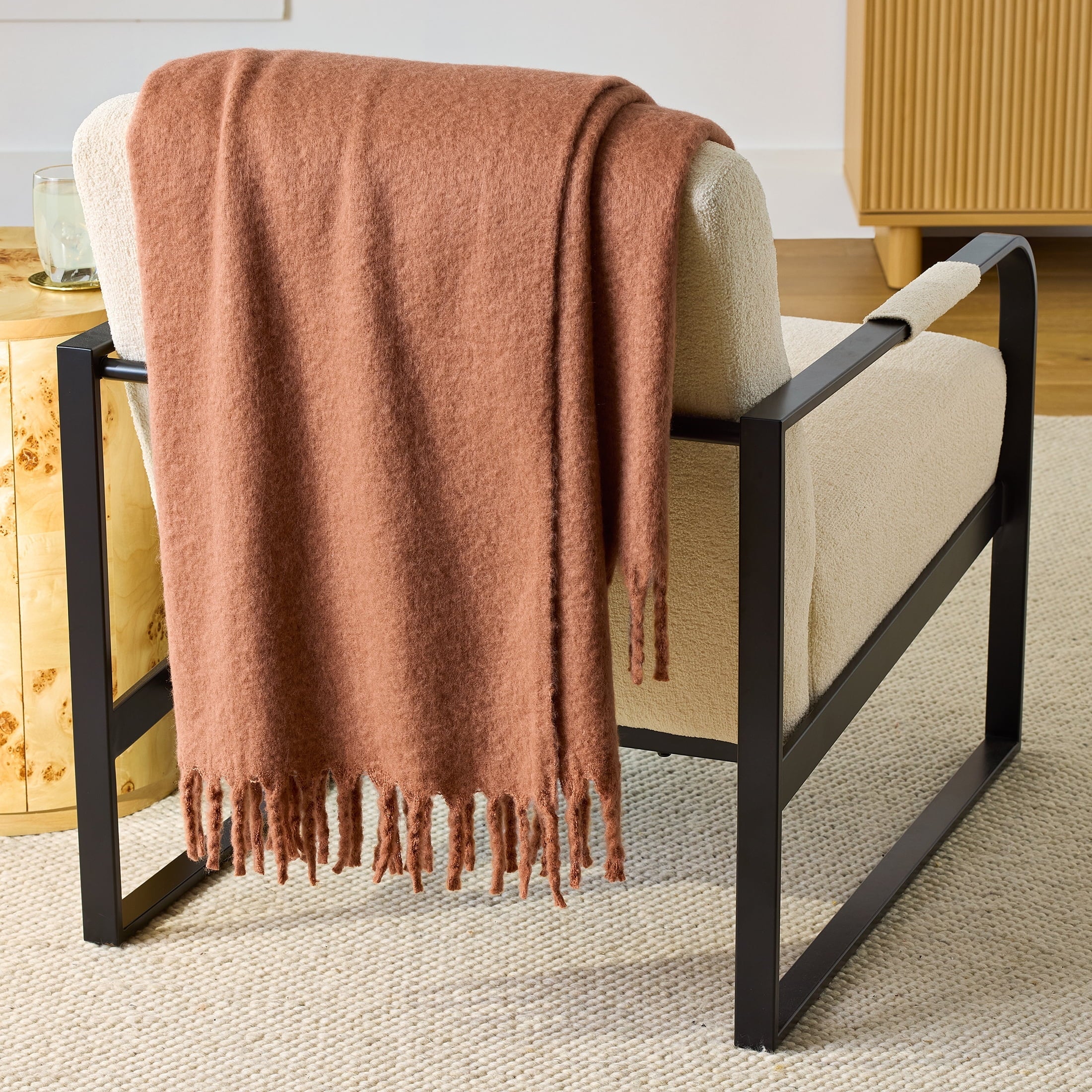 Decorative Knitted Faux Mohair Cozy Couch Throw Blanket Terracotta Clay, 50x72" - Cozy Fleece Throw Blanket for Couch & Bed - Default Title