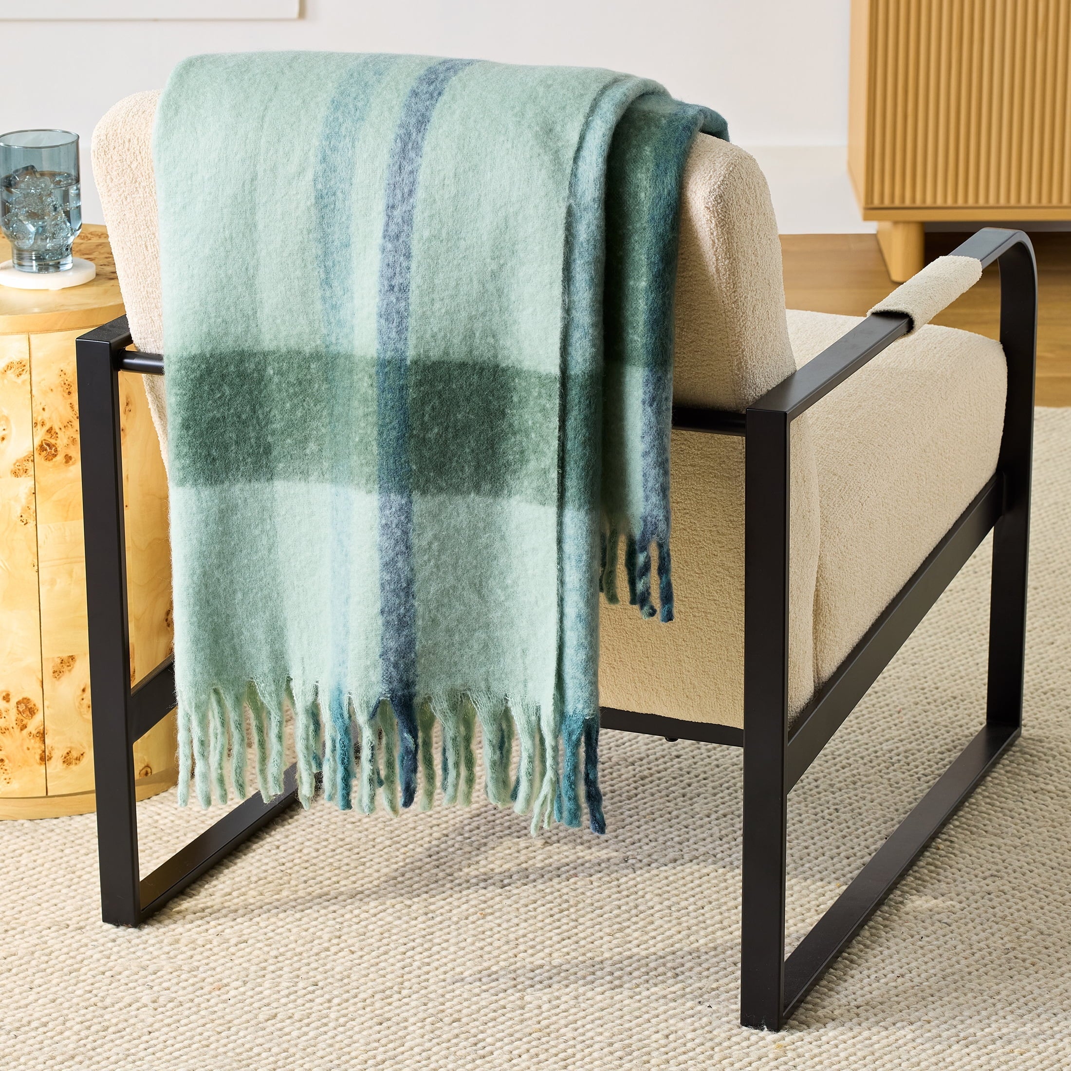Super Soft Flannel Faux Mohair Cozy Couch Throw Blanket Green Plaid, 50x72" - Lightweight Plush Warm Blanket for All Seasons - Default Title