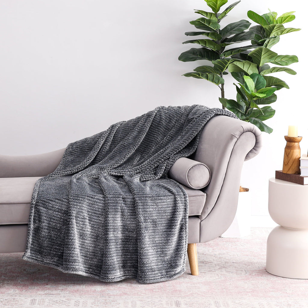 Super Soft Flannel Plush Textured Heathered Soft Oversized Throw Blanket, Gray - Cozy Fleece Throw Blanket for Couch & Bed - Default Title