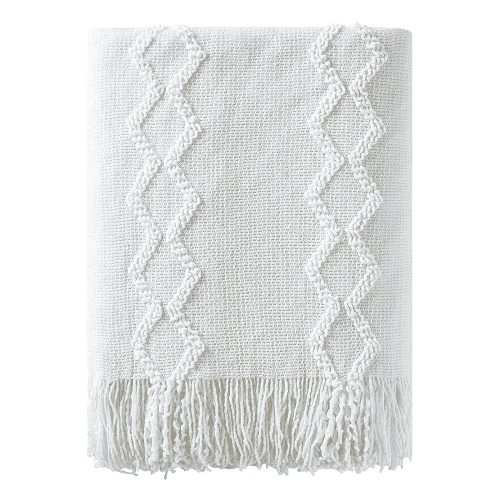 Lightweight Warm Fluffy Chenille Knitted Fringe Throw Blanket, Lightweight Soft Cozy Bed Sofa Chair Blanket, White, 50" x 60" - Luxury Knitted Decorative Throw Blanket with Fringes - Default Title
