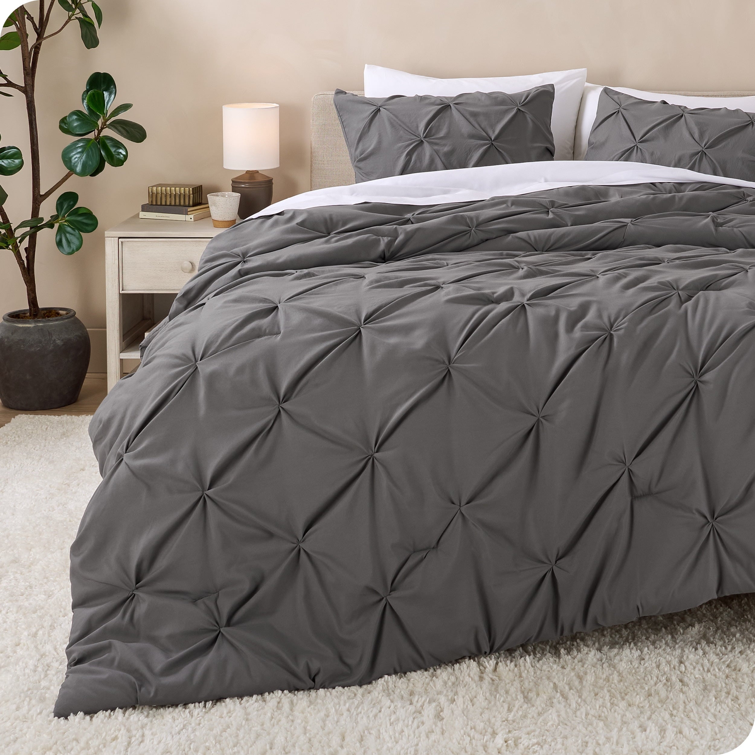 Fluffy Down Alternative Pintuck Down Alternative Comforter Set - 3-Pieces - All Seasons - King, Grey - Cloud-Like Soft Lightweight Bed Comforter - Default Title