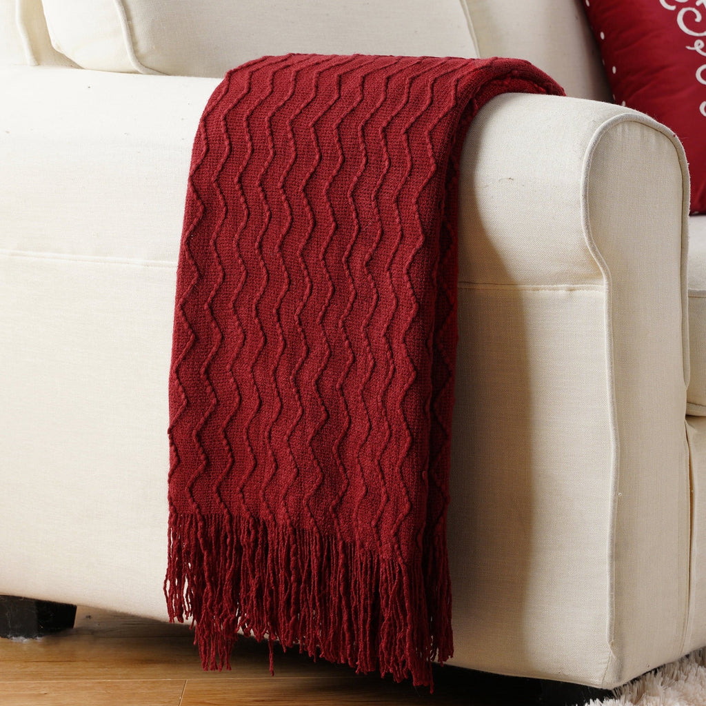 Reversible Sherpa Dark Red Blanket for Couch,Burgundy Knit Throw Blanket for Bedroom,Christmas Throw,50"x60" - Lightweight Plush Warm Blanket for All Seasons - Default Title