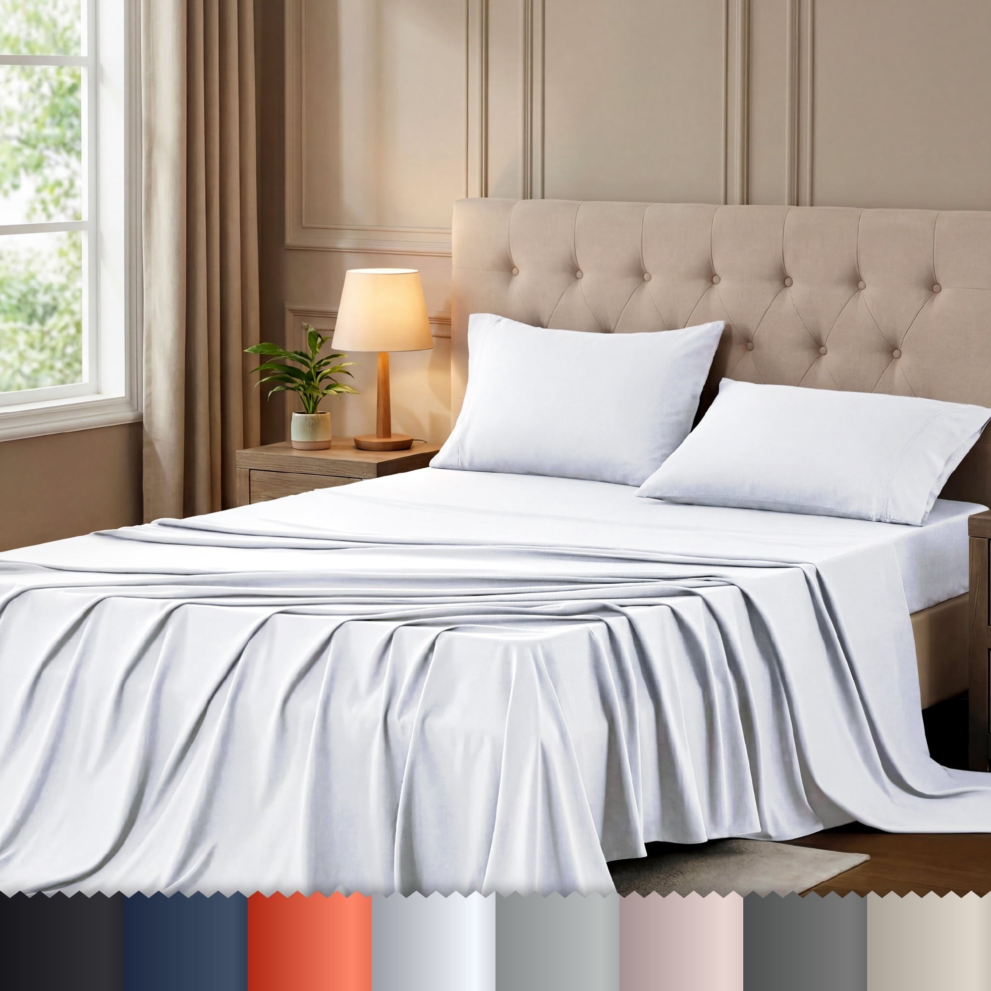 Premium Egyptian Cotton Queen Size Bed Sheet Set in Bright White – 4 Piece Microfiber Sheets, Ultra-Soft, Deep Pocket, Wrinkle-Resistant, Eas... - Cooling Hotel Quality Bedding Sheets and Pillowcases - Default Title
