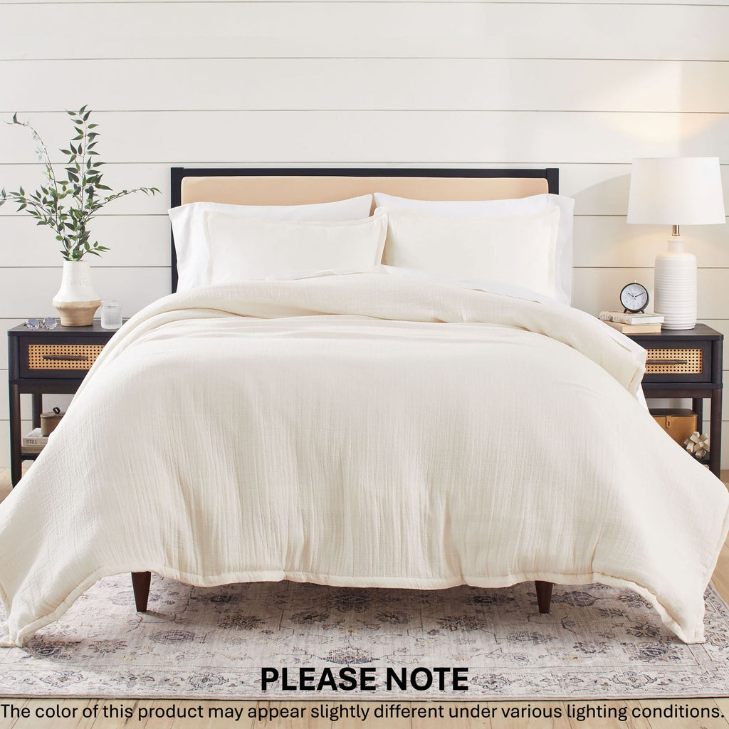 Luxurious Quilted 3-Piece Cream Gauze Comforter Set, Adult Full/Queen - Luxurious Quilted Duvet Cover Set - Default Title