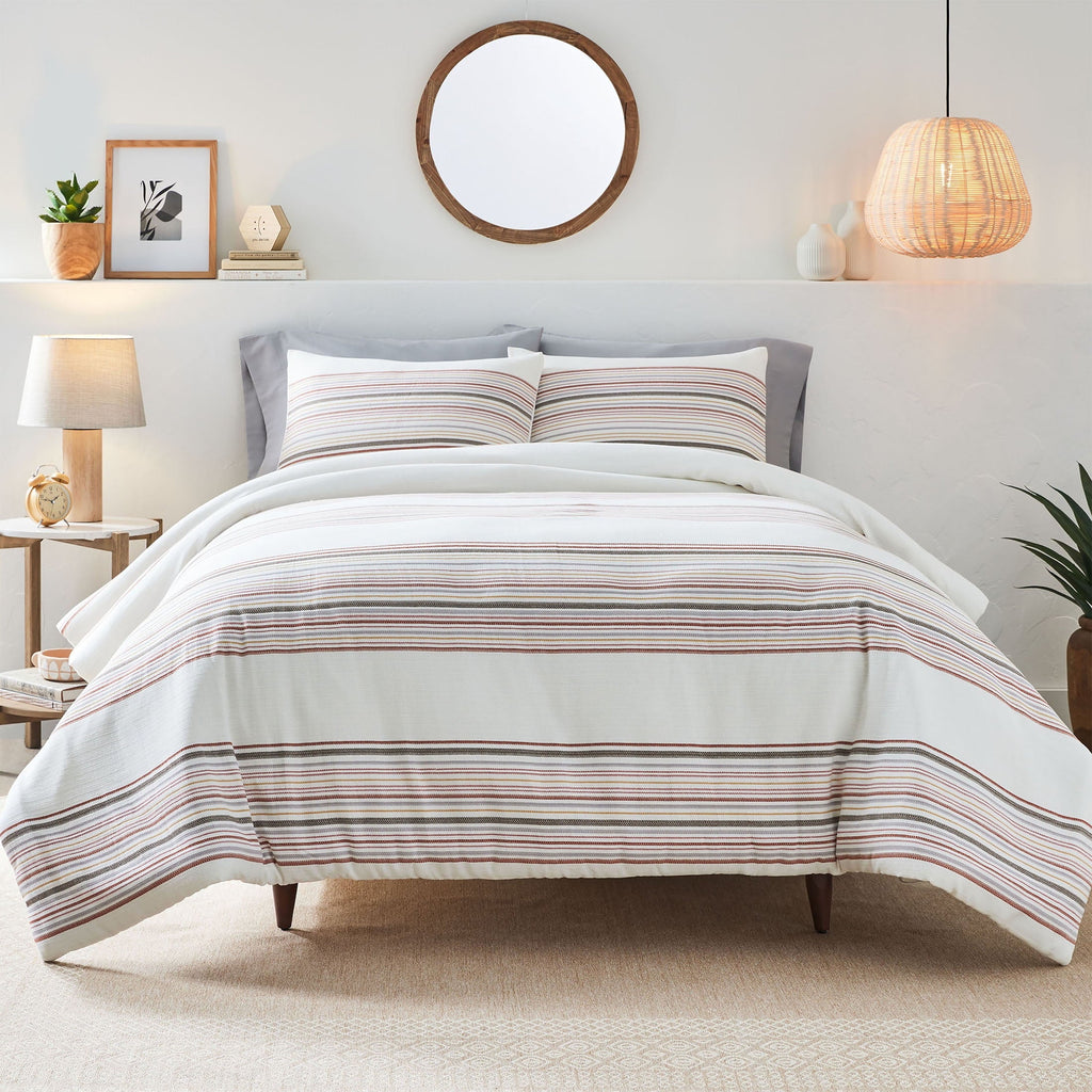 Hypoallergenic Cloud 3-Piece Red Yarn Dye Stripe Comforter Set, Full/Queen - Cloud-Like Soft Lightweight Bed Comforter - Default Title