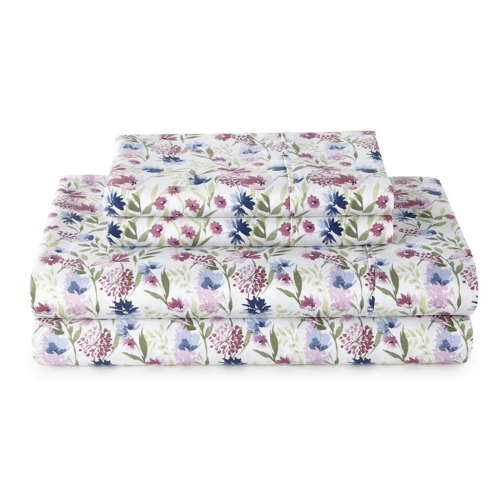Cooling Sateen 4-Piece 300 Thread Count Bashful Blooms Cool Cotton Sateen Bed Sheet Set, Queen - Breathable Egyptian Cotton Flat & Fitted Sheets - Default Title