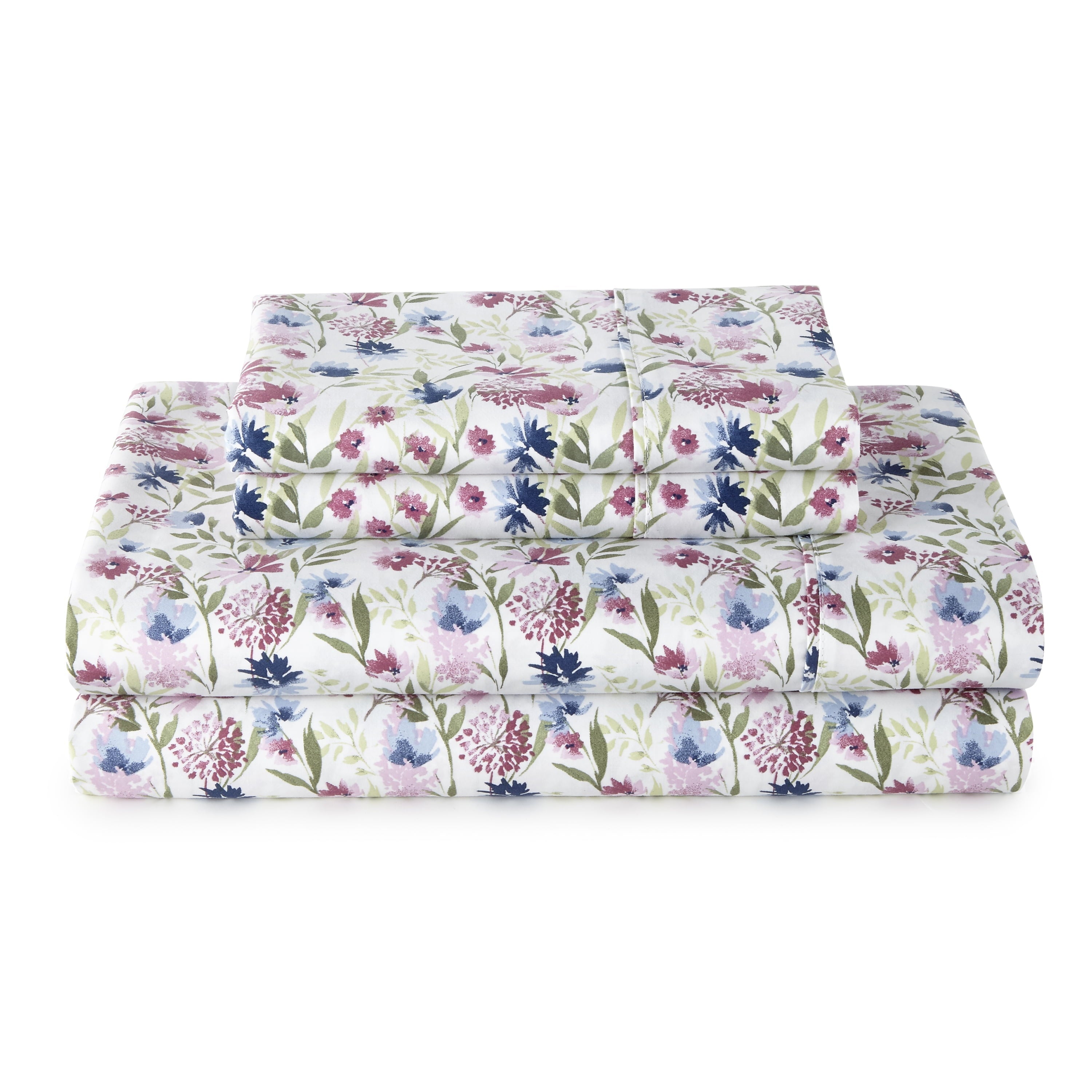 Cooling Sateen 4-Piece 300 Thread Count Bashful Blooms Cool Cotton Sateen Bed Sheet Set, Queen - Breathable Egyptian Cotton Flat & Fitted Sheets - Default Title
