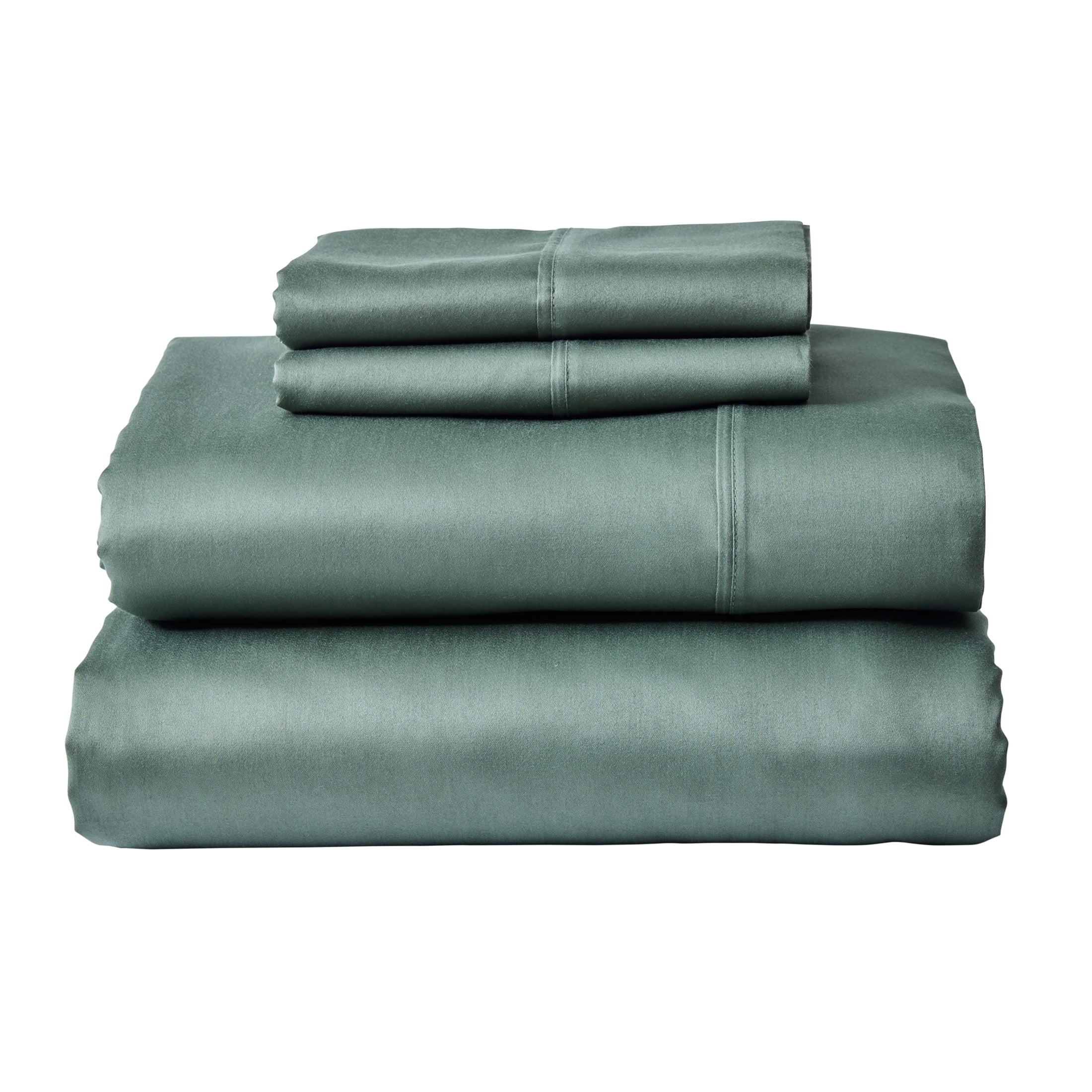 Breathable Luxury 4-Piece 300 Thread Count Green Ash Cotton Sateen Bed Sheet Set, Cali King - Breathable Egyptian Cotton Flat & Fitted Sheets - Default Title