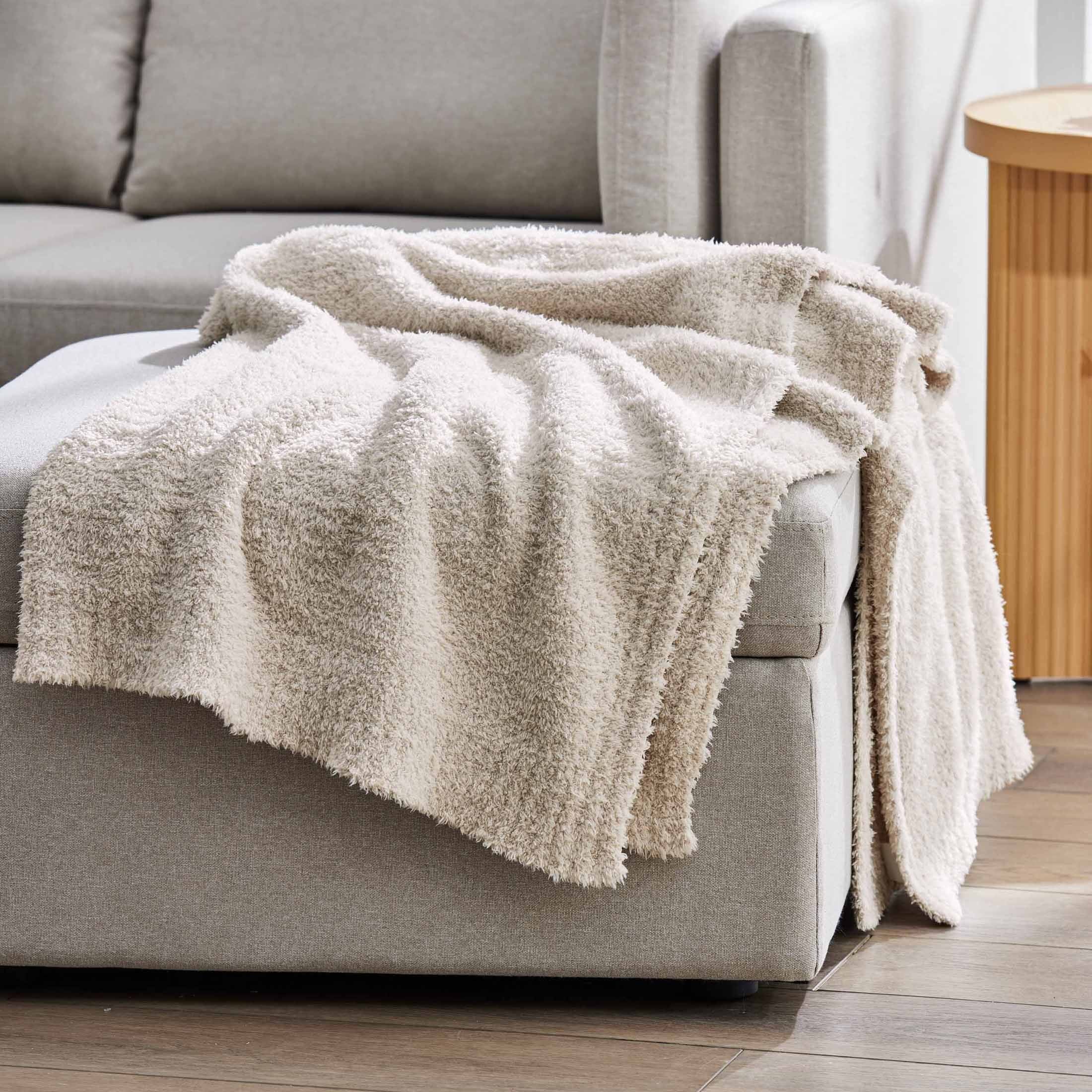 Cozy Fleece Beige Cozy Knit Throw, 50" x 72" - Luxury Knitted Decorative Throw Blanket with Fringes - Default Title