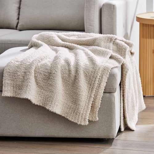 Cozy Fleece Beige Cozy Knit Throw, 50" x 72" - Luxury Knitted Decorative Throw Blanket with Fringes - Default Title
