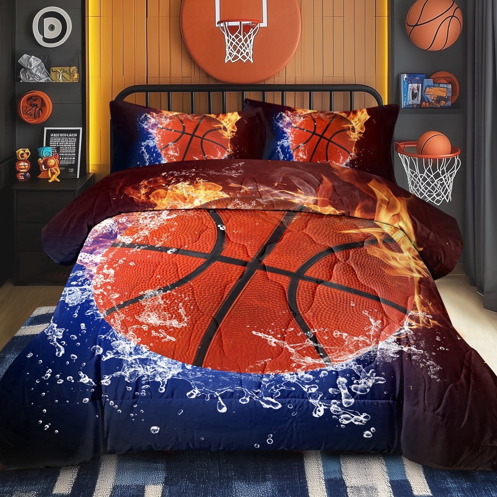 Luxurious Quilted Twin Comforter Set, 3 Pieces Sport Bedding Set for Kids Boys Teens Brushed Microfiber Basketball Comforter Set, 66x90... - Luxurious Quilted Duvet Cover Set - Default Title