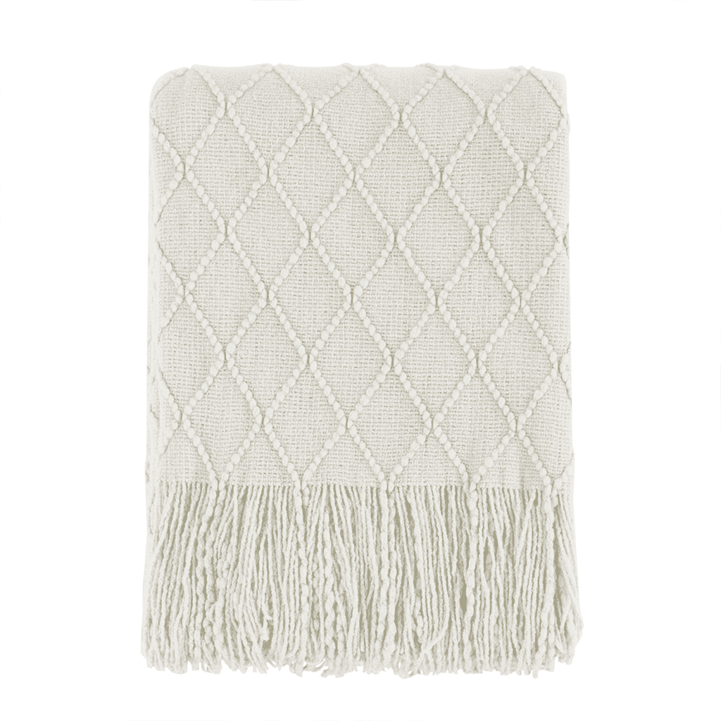 Lightweight Warm Rhombus Beige Throw Blanket, Soft and Lightweight, 50"x 60" - Super Soft Reversible Sherpa Flannel Blanket - Default Title