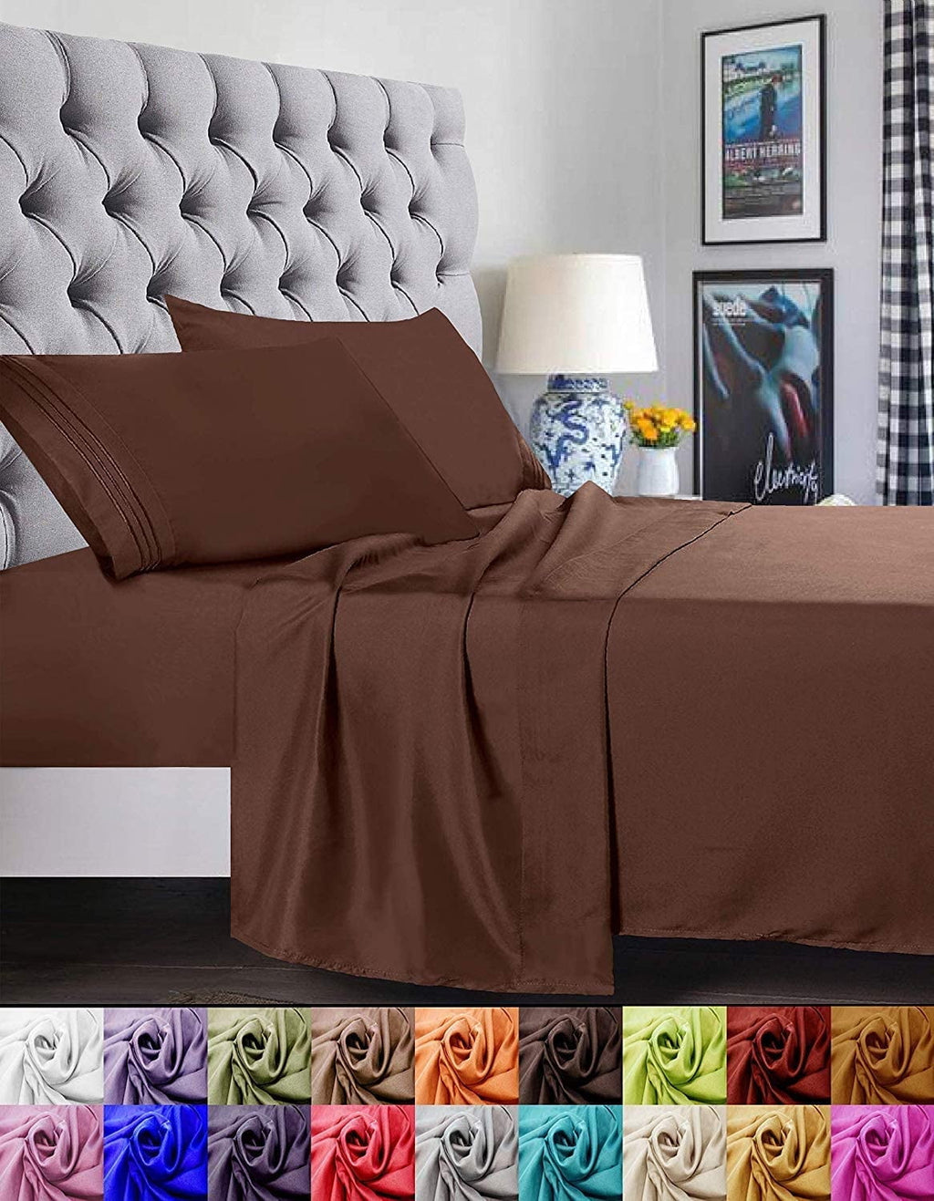 Premium Egyptian Cotton 1500 Series Microfiber Bed Sheets 4-Piece Set, Deep Pocket, Twin/Twin XL Chocolate Brown - Cooling Hotel Quality Bedding Sheets and Pillowcases - Default Title