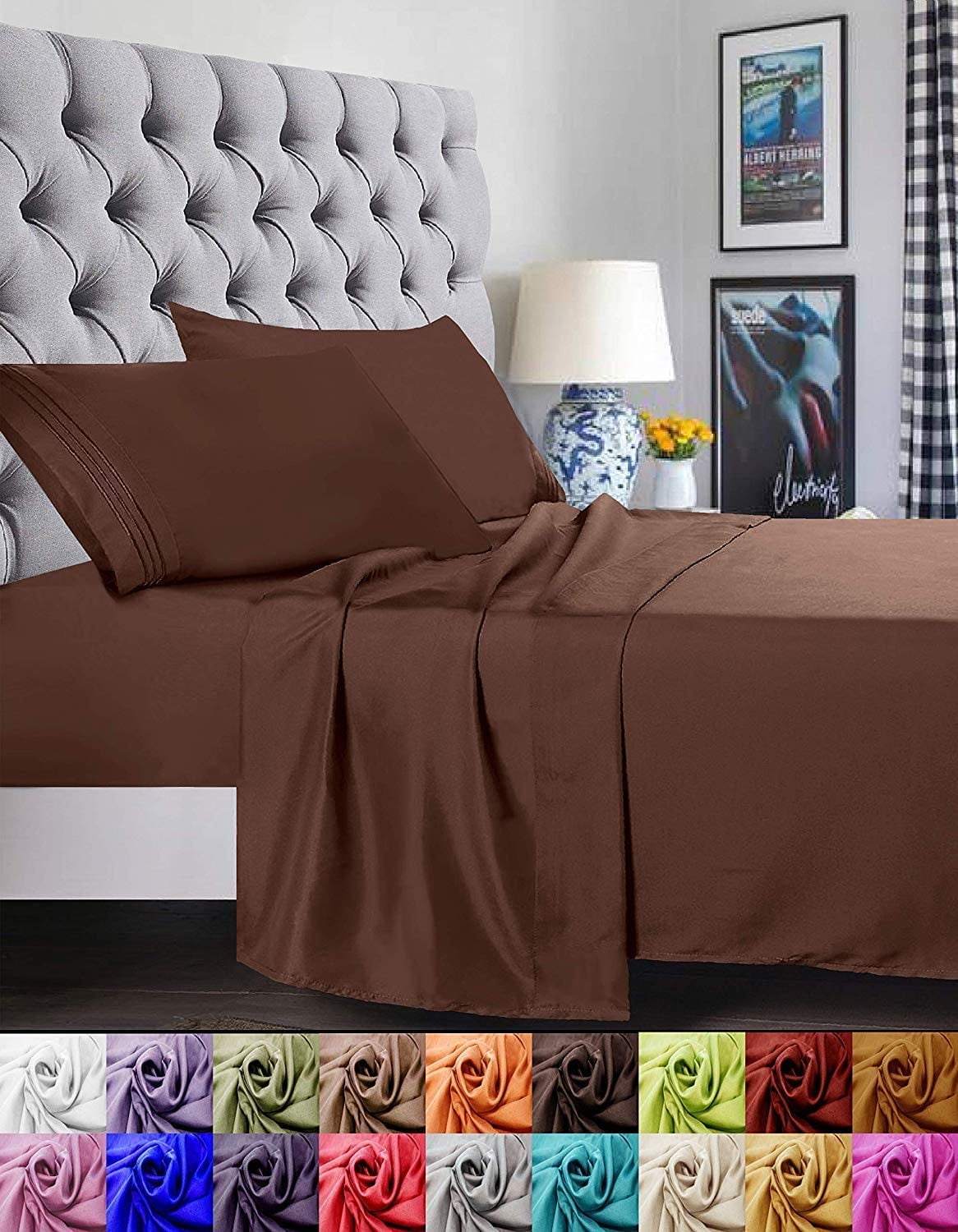 Premium Egyptian Cotton 1500 Series Microfiber Bed Sheets 4-Piece Set, Deep Pocket, Twin/Twin XL Chocolate Brown - Cooling Hotel Quality Bedding Sheets and Pillowcases - Default Title
