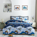 Hypoallergenic Cloud 3Pcs Reversible Construction Truck Twin Comforter Set for Boys Kids Excavator Vehicle Motorcycle Bedding Set Blue - Cloud-Like Soft Lightweight Bed Comforter - Default Title