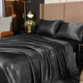 Breathable Luxury 4Pcs Black Satin Sheets Queen Set Silk Sheets 13" Deep Pocket Ultra Soft silky Bed Sheet Set - Premium Ultra-Soft Pillowcase Pair for Sleeping - Default Title