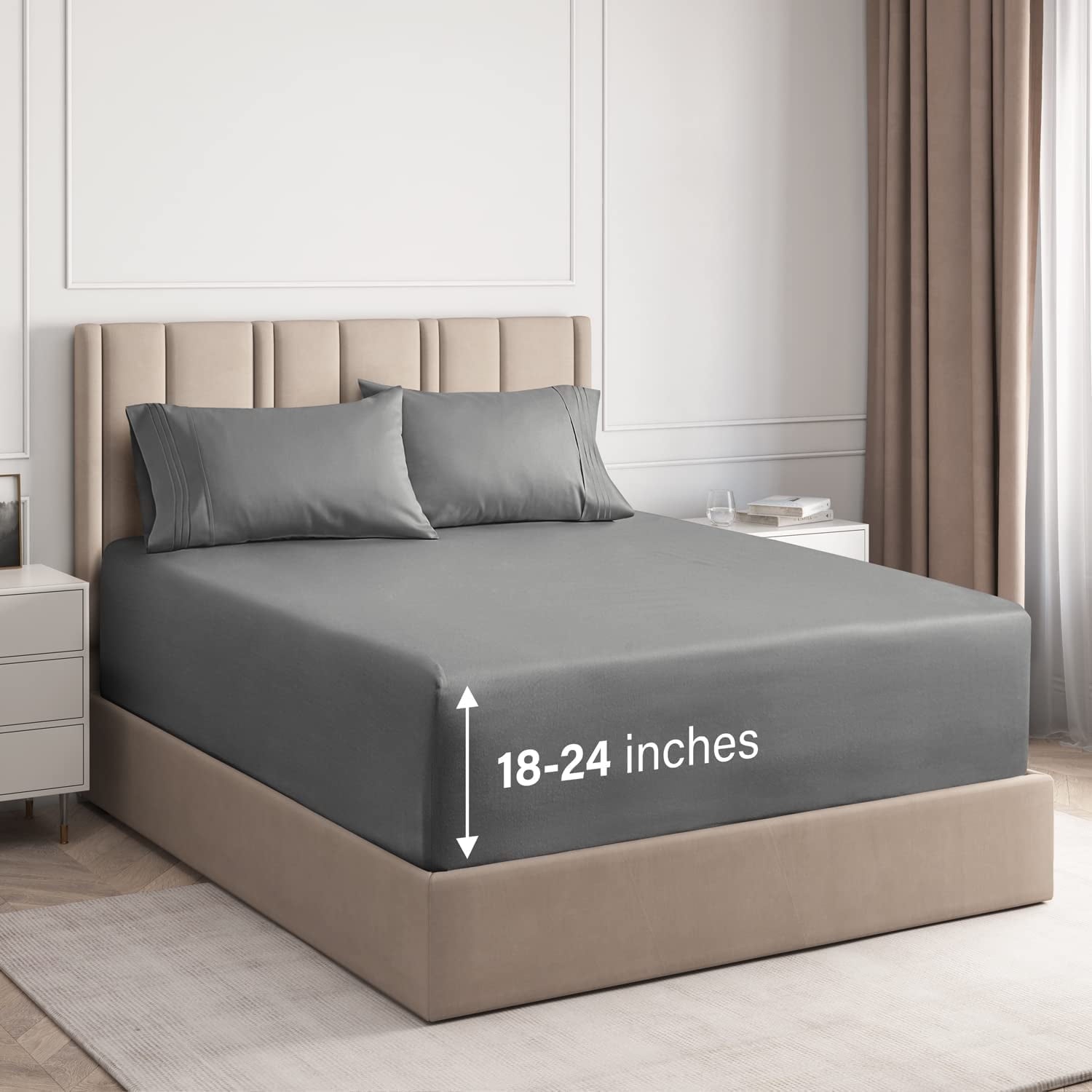 Breathable Luxury 4-Piece Extra Deep Pocket Sheet Set - Full Size Breathable & Cooling Bed Sheets Fits 18"-24" Mattresses, Gray - Luxury Bed Sheet Set with Deep Pockets - Default Title
