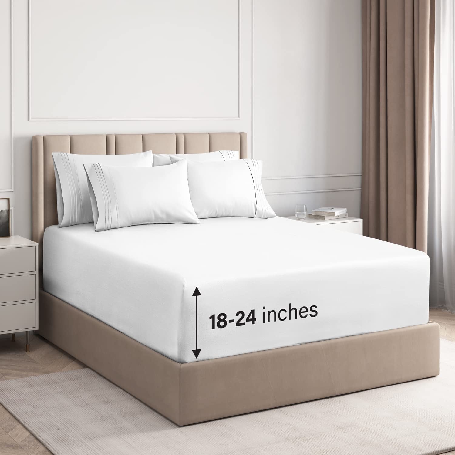Breathable Luxury 6-Piece Extra Deep Pocket Sheet Set With Extra Matching Pillowcases - King Size Bed Sheets Fits 18"-24" Ma... - Cooling Hotel Quality Bedding Sheets and Pillowcases - Default Title