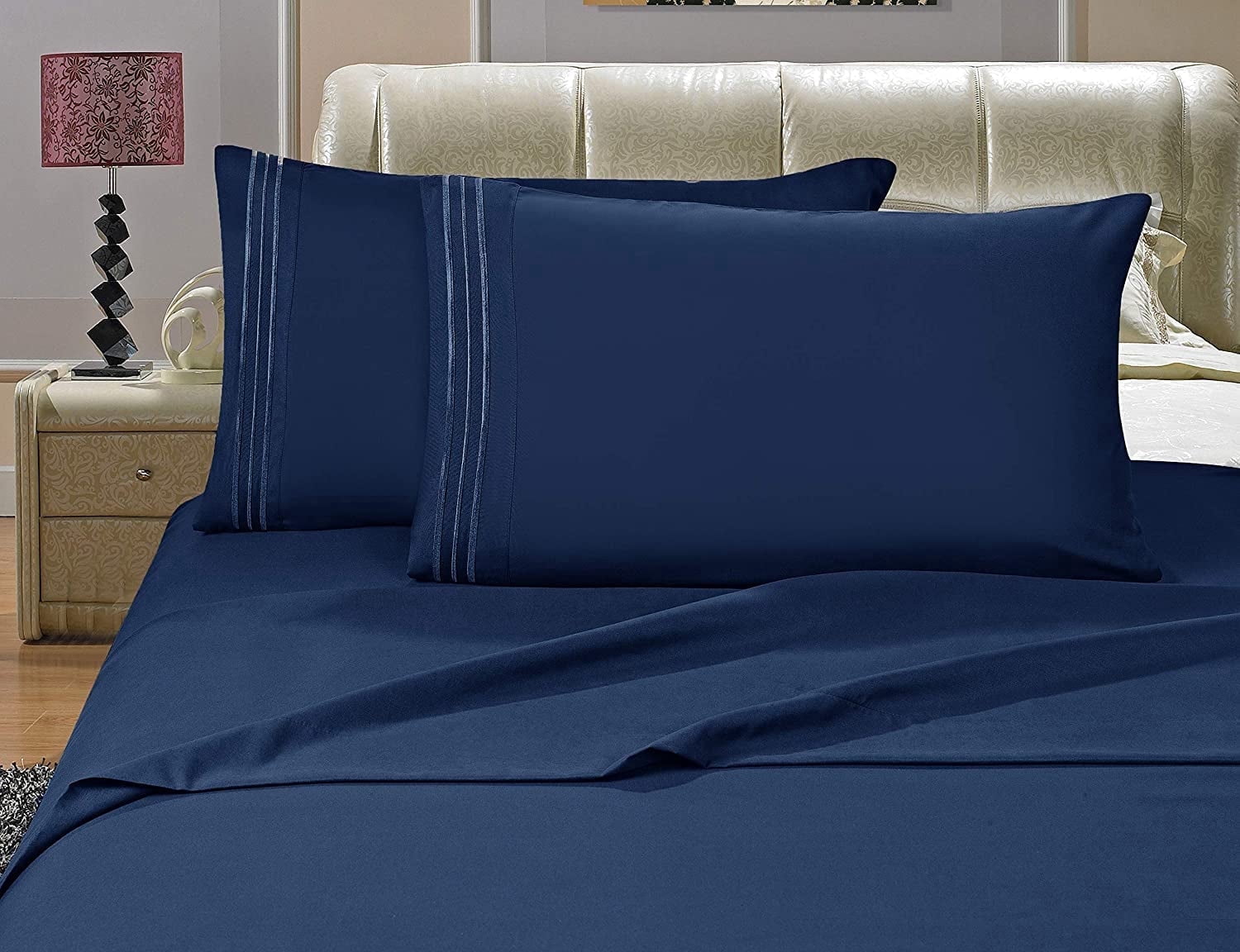 Ultra-Soft 4-Piece Microfiber Bed Sheet Set, Soft & Breathable, Wrinkle & Fade Resistant, Deep Pocket, Queen, Navy Blue - Cooling Hotel Quality Bedding Sheets and Pillowcases - Default Title