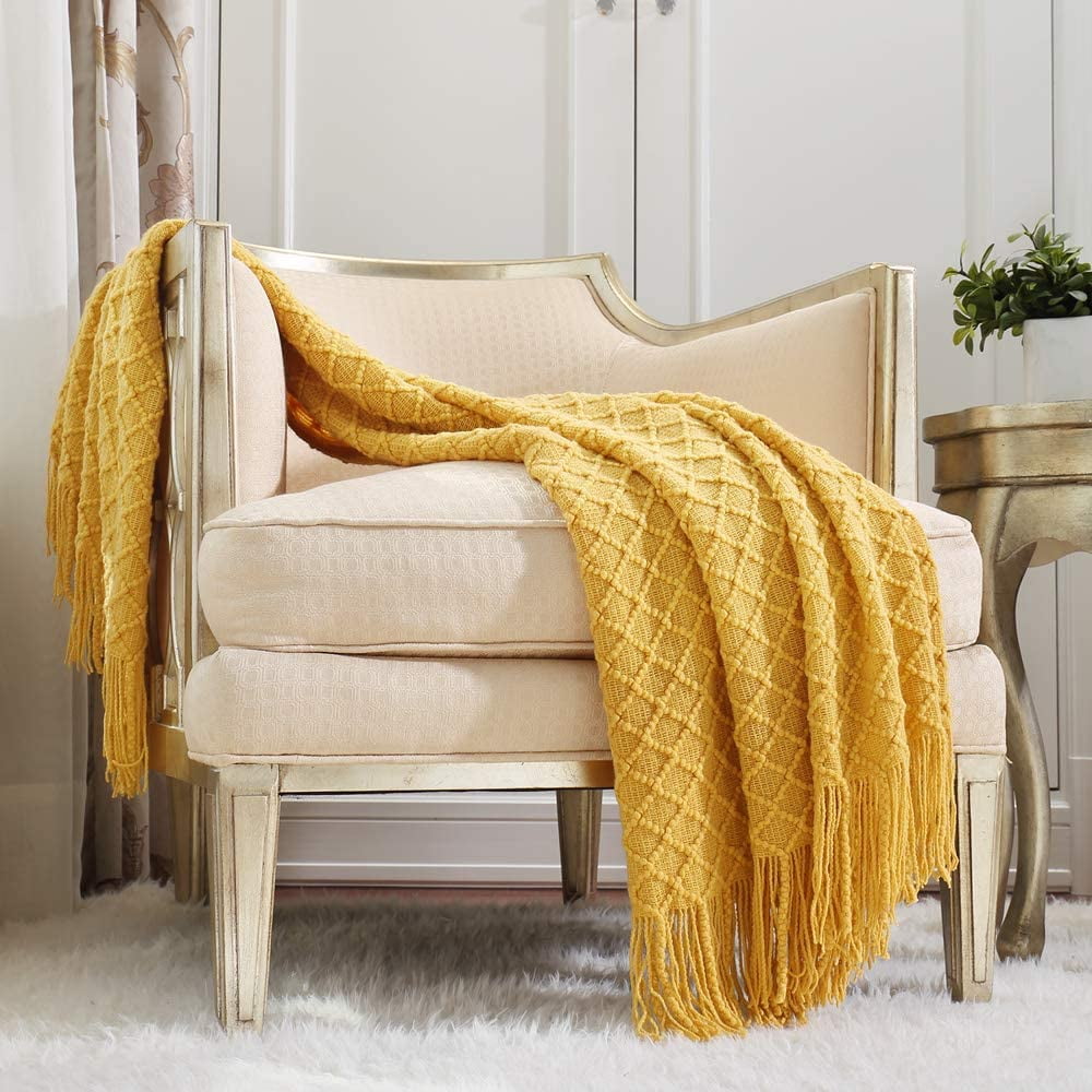 Super Soft Flannel Decorative Soft Spring Summer Fall Throw Blanket ,for Couch Sofa Chair Bed,50''X60'',Mustard Yellow - Super Soft Reversible Sherpa Flannel Blanket - Default Title