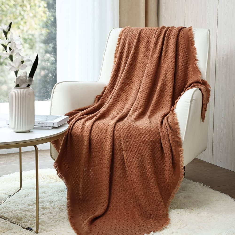 Super Soft Flannel Farmhouse Rust Knit Throw Blanket for Couch Sofa Chair Bed Home Decoration, Soft Warm Cozy Light Weight for Spring Su... - Super Soft Reversible Sherpa Flannel Blanket - Default Title