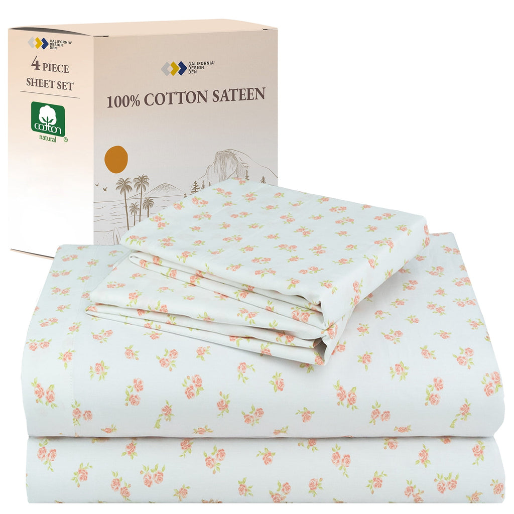 Premium Egyptian Cotton 4 Piece Printed Floral Bed Sheets Queen Size Set - 100% Cotton Sheets Queen, Soft Sateen Bedsheets, Deep Pocket Queen... - Luxury Bed Sheet Set with Deep Pockets - Default Title