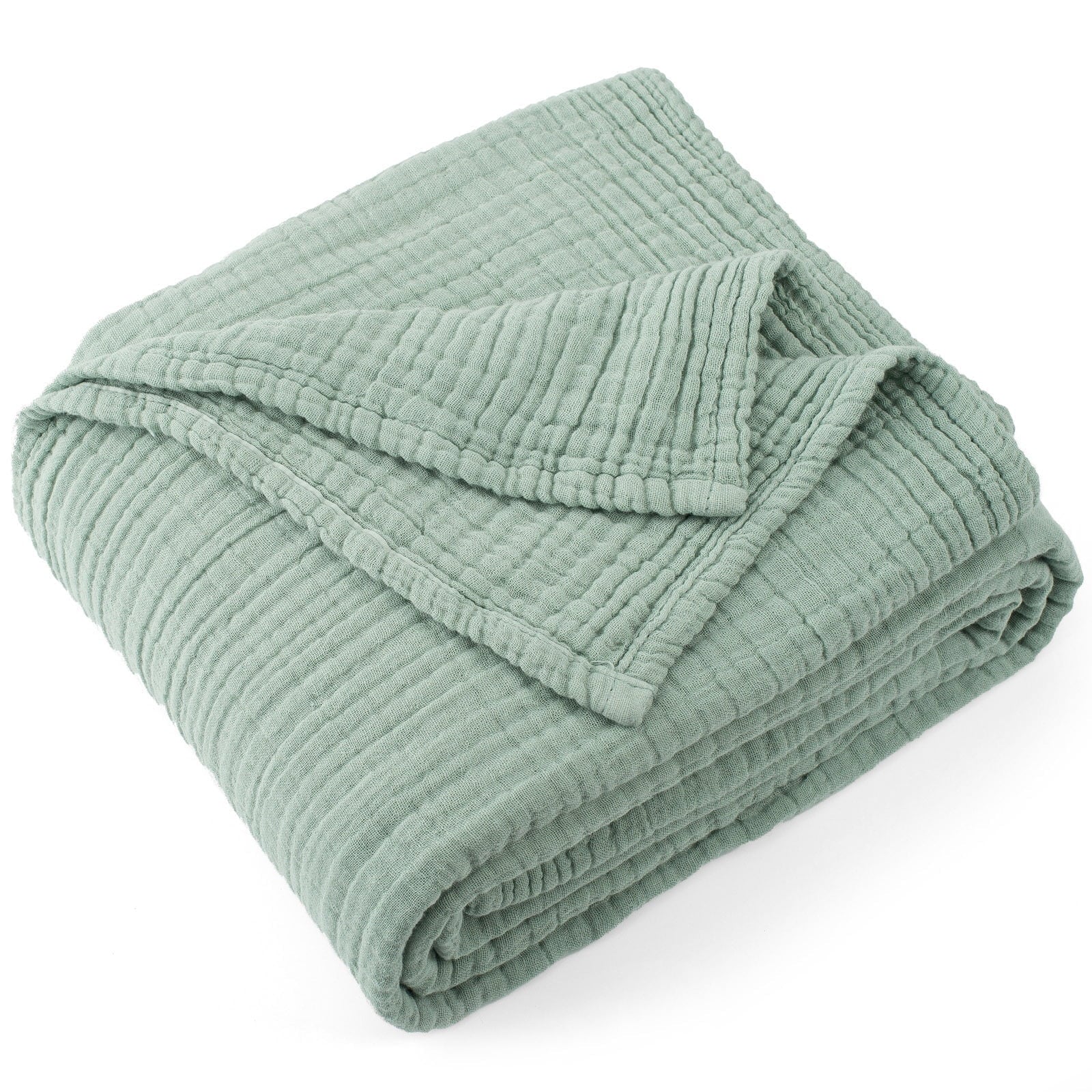 Super Soft Flannel 100% Cotton Muslin Throw Blanket Gauze Blankets for Adults Soft Throws for Bed and Couch, 50" x 70" Sage Green - Cozy Fleece Throw Blanket for Couch & Bed - Default Title
