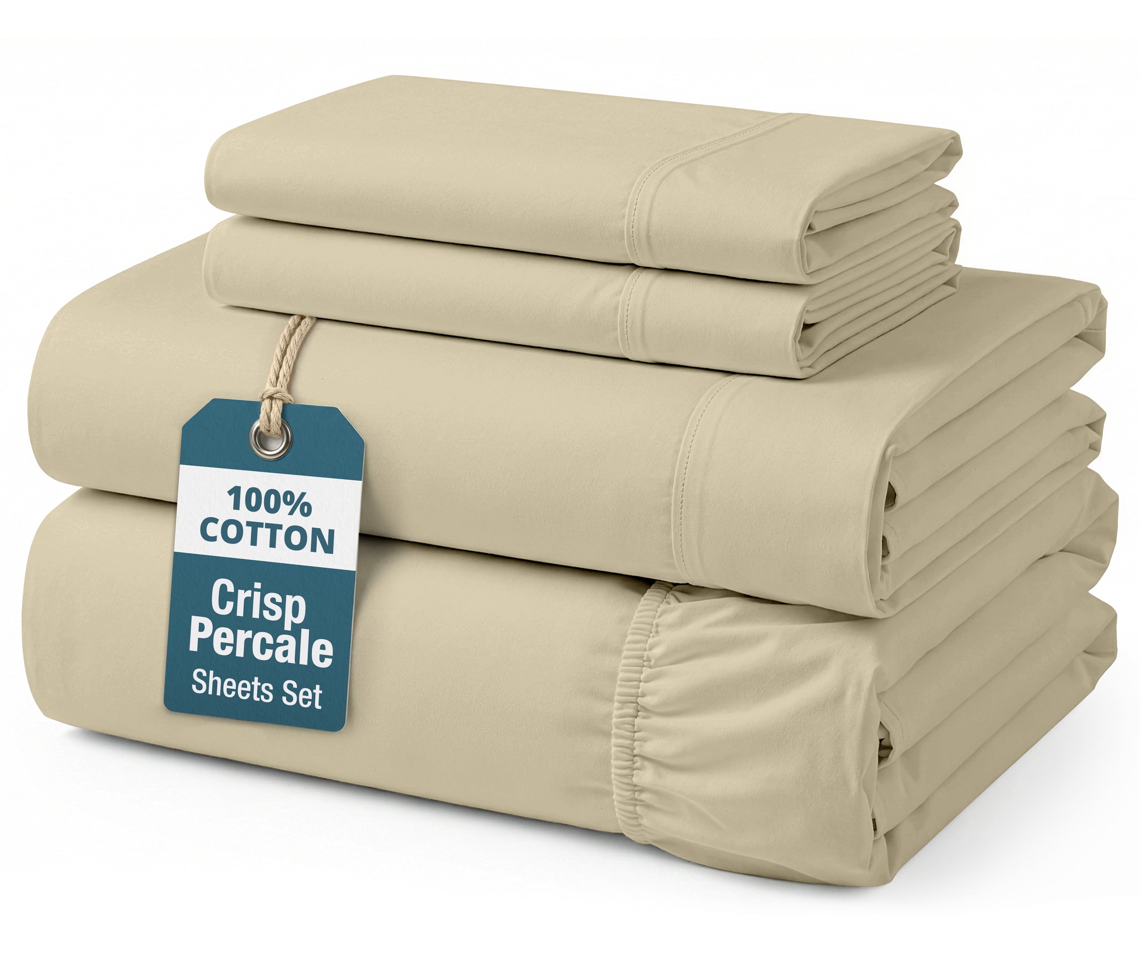 Cooling Sateen 100% Cotton Sheets Set – 4 Piece Cal King Bed Sheet, Soft & Comfy All Season Breathable Percale Weave, 15” Snug Fit D... - Luxury Bed Sheet Set with Deep Pockets - Default Title