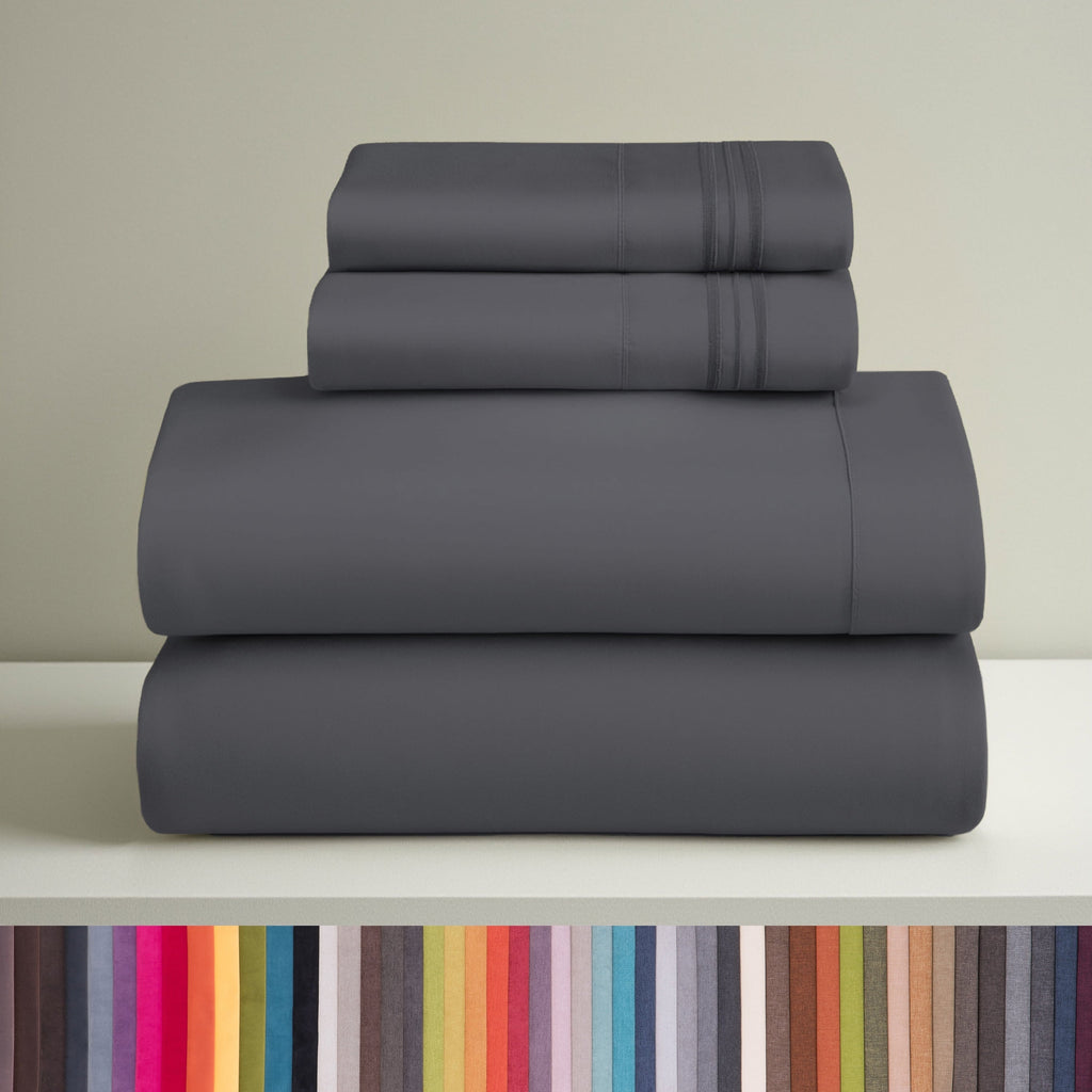 Premium Egyptian Cotton Sheets Set, 4 Piece Deep Pocket Sheets, 100% Soft Microfiber Bed Sheets Set, Gray - Premium Ultra-Soft Pillowcase Pair for Sleeping - Default Title