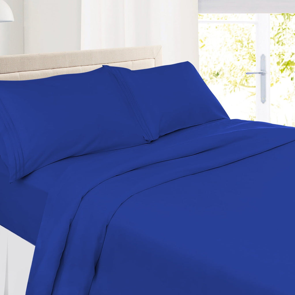 Ultra-Soft Premier 1800 Microfiber Collection 3-Line Bed Sheet Set, Full Size, Royal Blue - Cooling Hotel Quality Bedding Sheets and Pillowcases - Default Title
