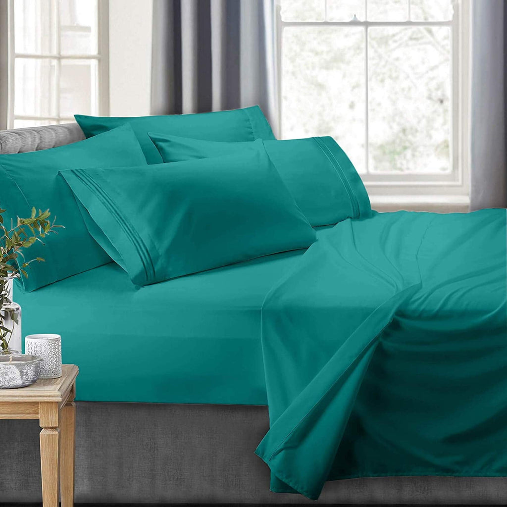 Wrinkle-Resistant RV/Short Queen 6-Piece Bed Set for Campers - Deep Pocket Fitted Sheet Luxury Soft Microfiber, Teal - Luxury Bed Sheet Set with Deep Pockets - Default Title