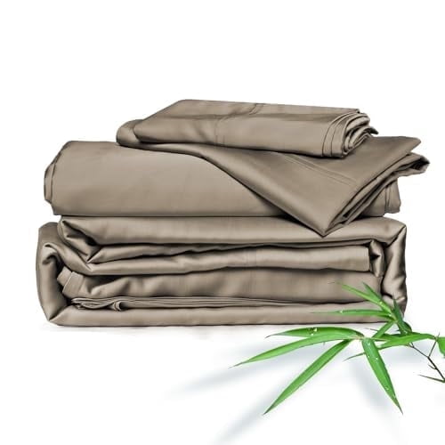 Wrinkle-Resistant Home 4-Piece Queen Bamboo Bed Sheet Set, 100% Organic Cooling Fabric, 16" Deep Pocket, Taupe - Premium Ultra-Soft Pillowcase Pair for Sleeping - Default Title