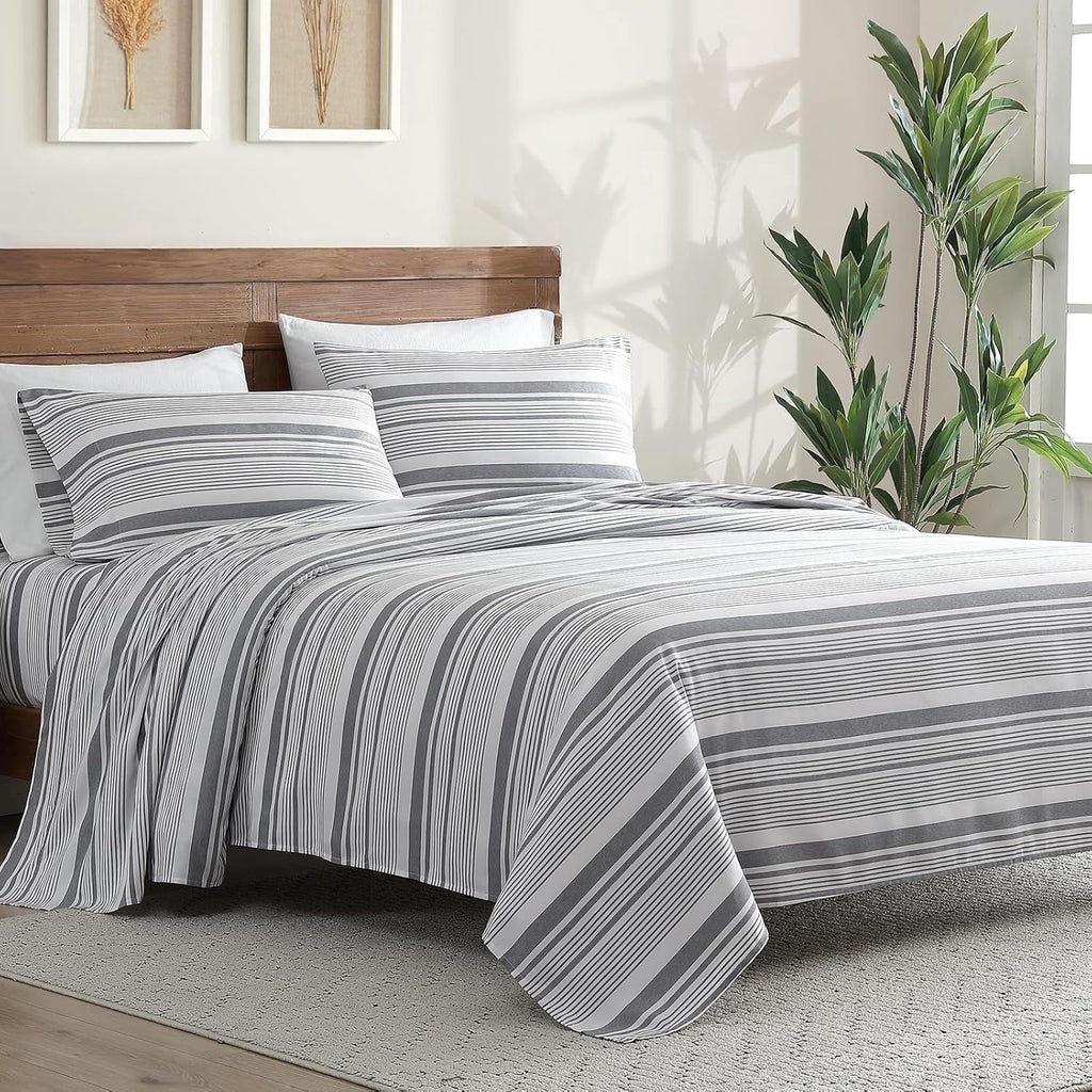 Ultra-Soft Home 3-Piece Twin Microfiber Classic Stripe Bed Sheet Set, Super Soft, Breathable Stripe Bedding with 16 inches Deep ... - Breathable Egyptian Cotton Flat & Fitted Sheets - Default Title