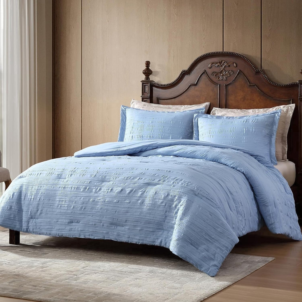 Fluffy Down Alternative Queen Comforter Set Chambray Blue, 3 Pieces Comforter Set, All Season Lightweight Soft Embossed Bedding (86" x 88" Co... - Luxurious Quilted Duvet Cover Set - Default Title