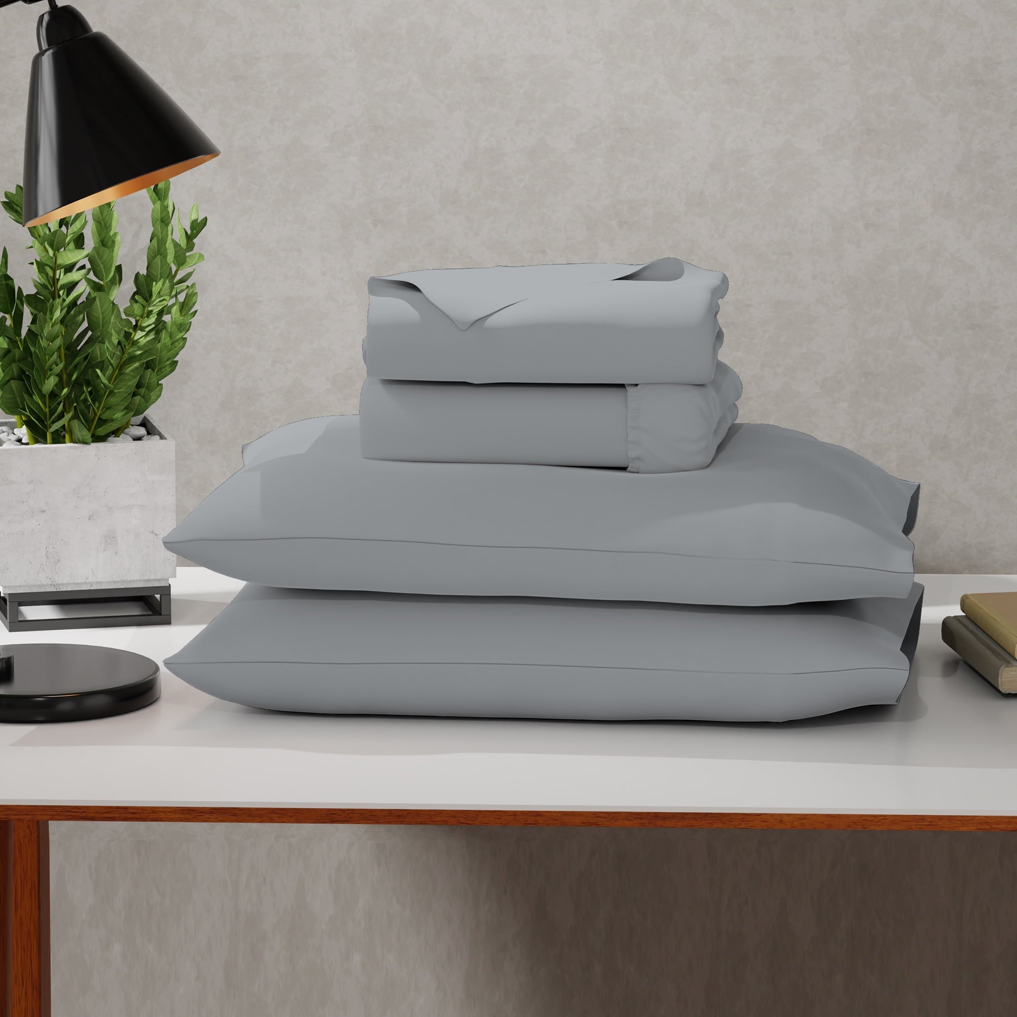 Cooling Sateen Soft Finish Microfiber Percale Queen Bed Sheet Set – 4-Piece Lightweight, Wrinkle-Resistant, Quick-Dry, Light Gray - Cooling Hotel Quality Bedding Sheets and Pillowcases - Default Title