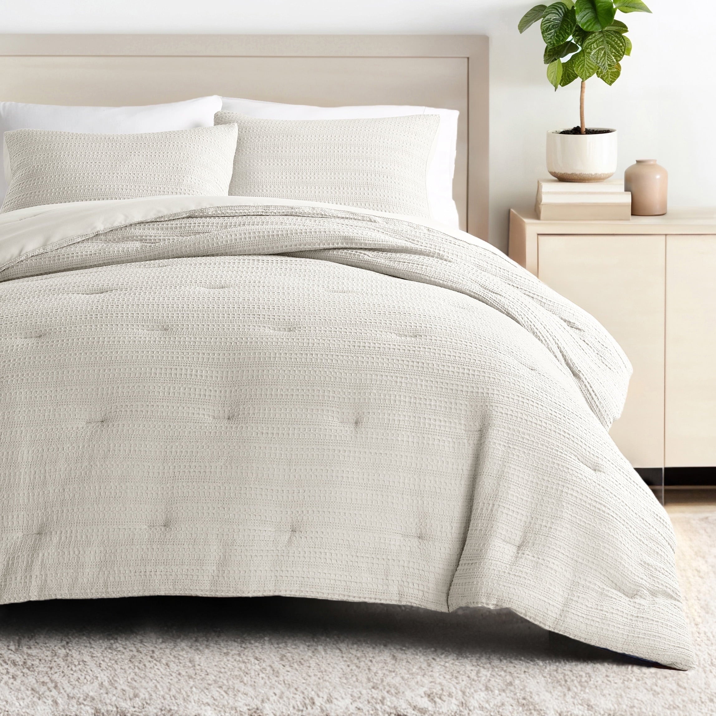 Heavyweight Warmth Textured Waffle Comforter Set ins Natural Waffle Comforter Bedding Sets, King/Cal King Size Bedding - Luxurious Quilted Duvet Cover Set - Default Title