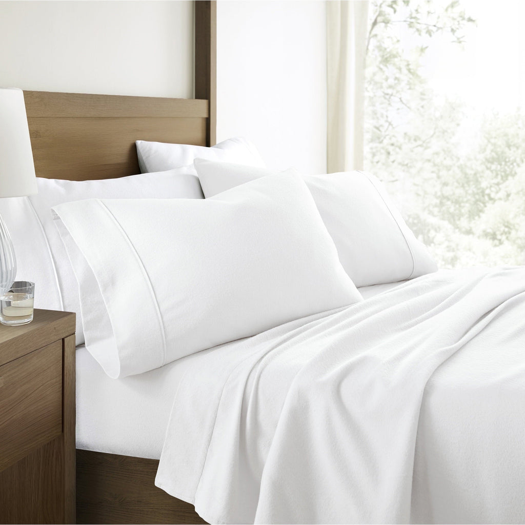 Ultra-Soft 100% Cotton Flannel Bed Sheets Set for Full Size Bedding in White - Luxury Bed Sheet Set with Deep Pockets - Default Title