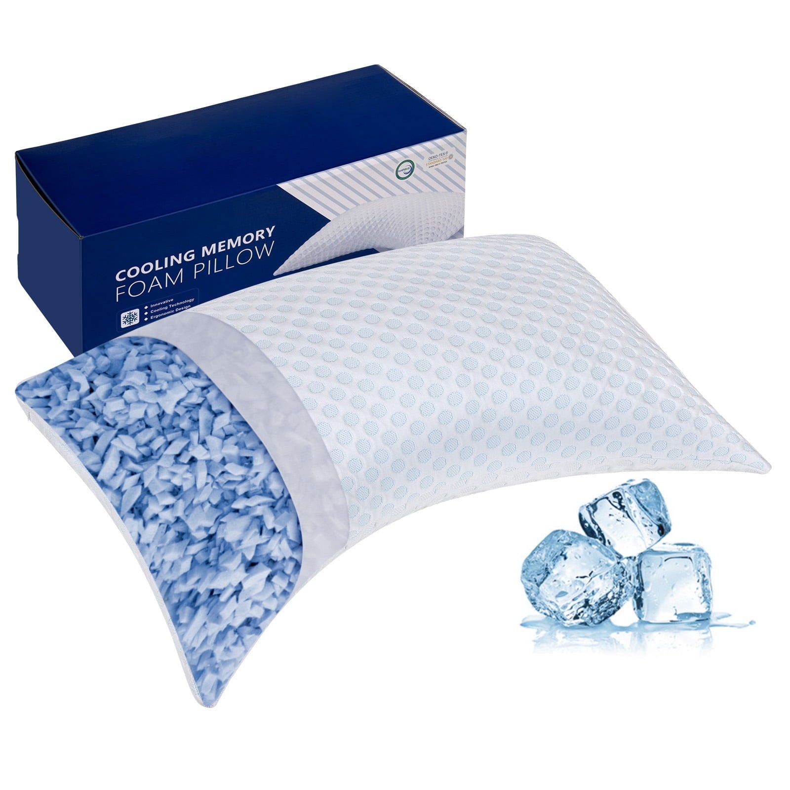 Fluffy Shredded Cooling Shredded Memory Foam Bed Pillows Adjustable Firm Support Pillow for Side and Back Sleepers Curved Pillows Set... - Ergonomic Memory Foam Pillow for Neck Pain Support - Default Title