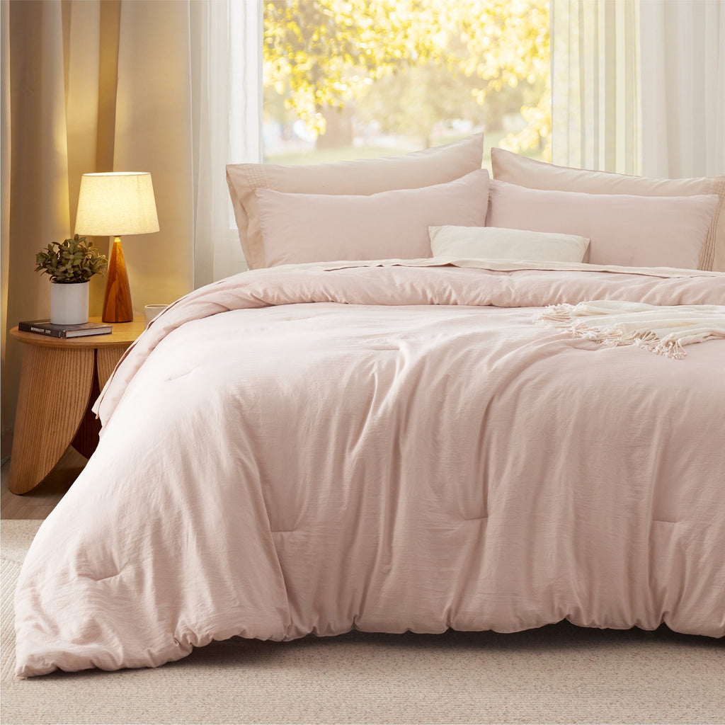 All-Season 2 Pieces Twin Comforter Bedding Set, Pink Comforter Set for All Seasons, 1 Lightweight Prewashed Comforter and 1 Pill... - Luxurious Quilted Duvet Cover Set - Default Title
