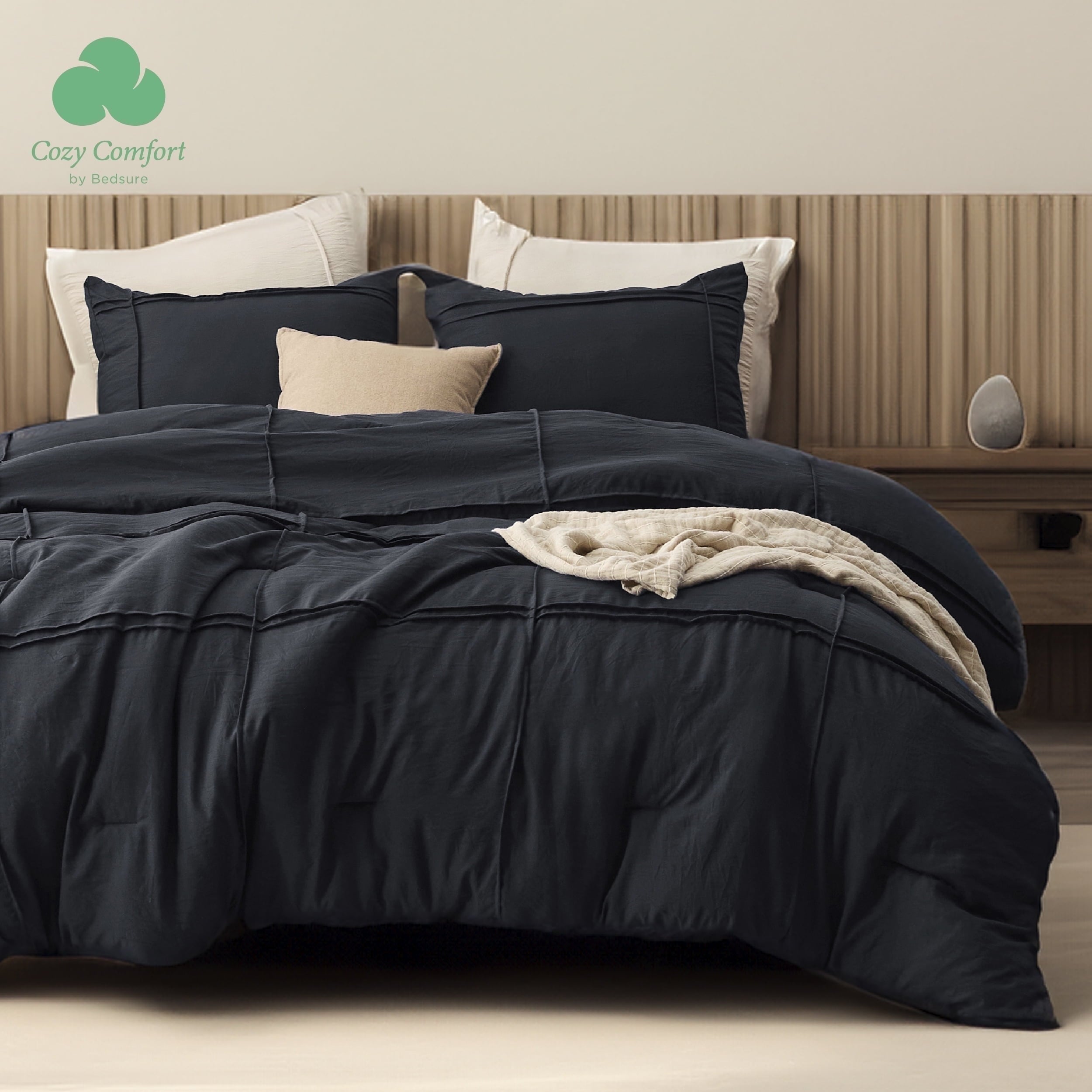 All-Season Cozy Comfort Full Comforter Set with Sheet - 4 Pieces Soft Black Bedding Sets, Grid Pinch Pleat, All Season Lightweig... - Hypoallergenic Ultra-Fluffy Quilt for Winter - Default Title