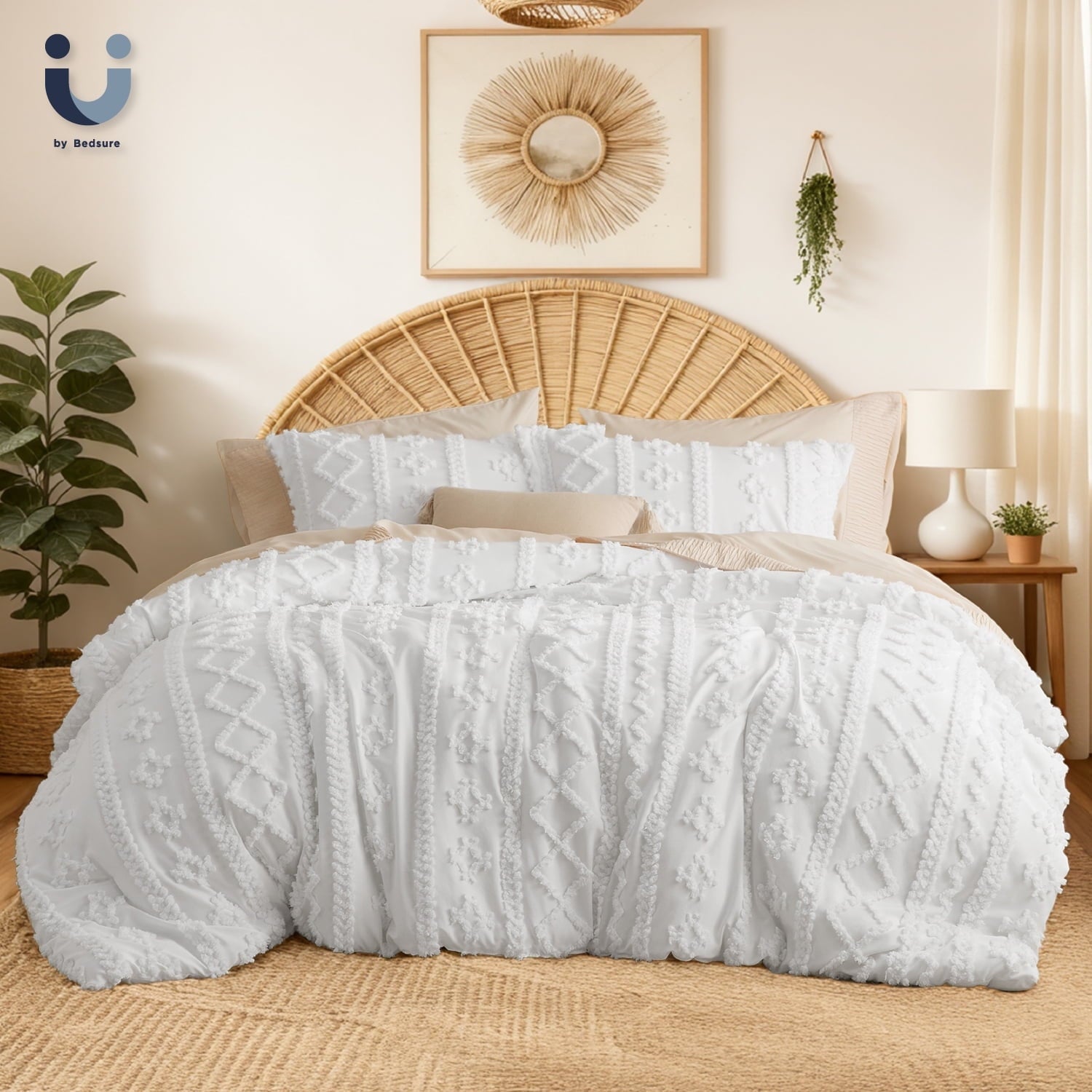 Luxurious Quilted Tufted Boho Comforter Set, 2 Pieces Farmhouse Shabby Chic Embroidery Bed Set, Soft Jacquard Comforter for All Seasons... - Cloud-Like Soft Lightweight Bed Comforter - Default Title
