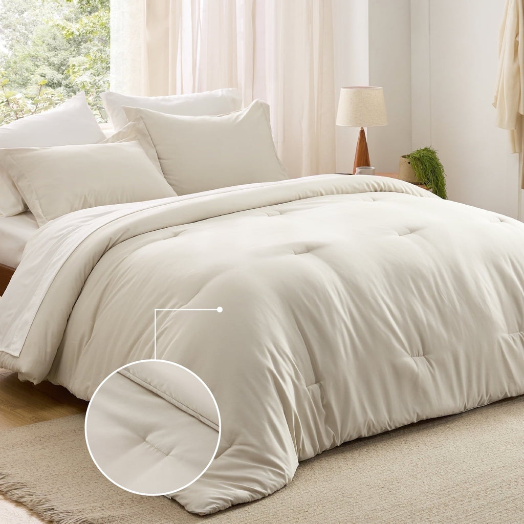 All-Season Twin Comforter Set Beige, 5 Pieces Lightweight Twin Bedding Sets Boho with Comforter, Sheet, Pillowcase & Sham - All-Season Down Alternative Comforter Insert - Default Title