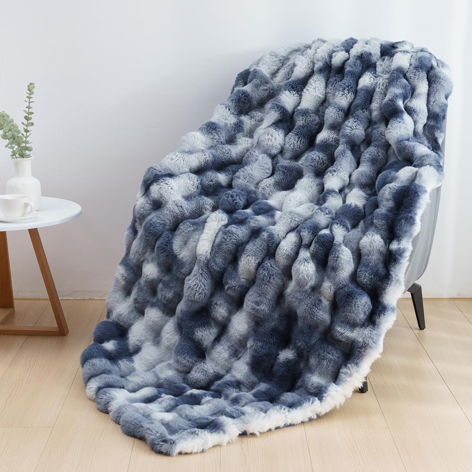 Super Soft Flannel Faux Fur Throw Blanket for Couch Luxury Fluffy Thick Bubble Blanket Warm Cozy Throw for Bedroom Living Room, 50" x 60... - Lightweight Plush Warm Blanket for All Seasons - Default Title