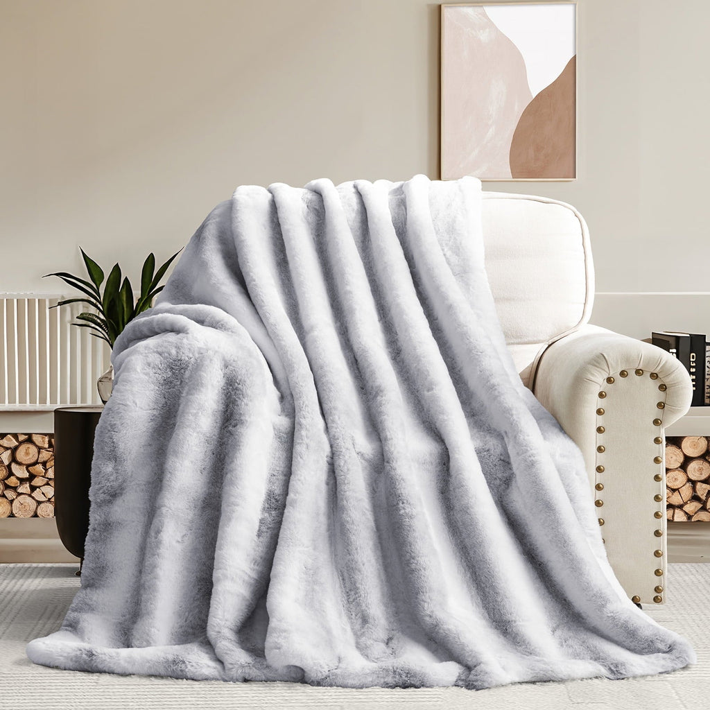 Super Soft Flannel Luxury Faux Fur Throw Blanket for Bed Super Thick Warm Fuzzy Blankets for Bedroom Living Room, 60" x 80", White - Lightweight Plush Warm Blanket for All Seasons - Default Title