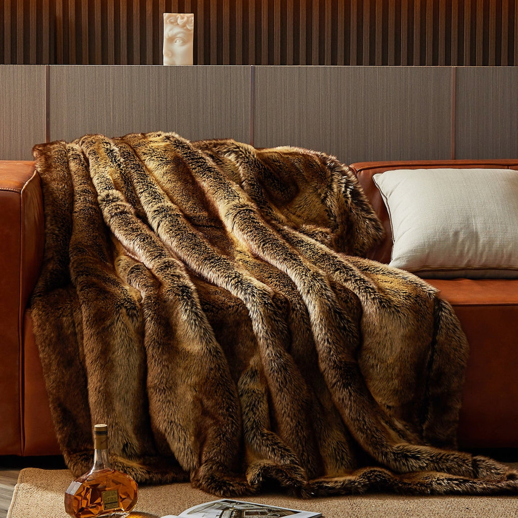 Lightweight Warm Luxury Faux Fur Throw Blanket for Bed Super Thick Warm Long Fluff Fuzzy Blankets for Bedroom Living Room, 60" x 80", ... - Luxury Knitted Decorative Throw Blanket with Fringes - Default Title