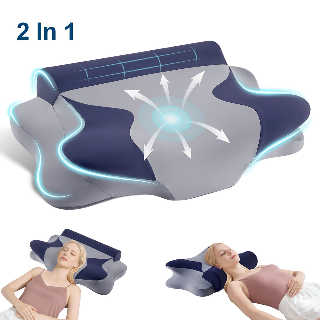 Decorative Plump Cooling Bed Pillow for Neck & Shoulder Pain Relief, Cervical Support Comfort Pillow for Side Back Stomach Sleeper, Er... - Hotel Quality Plush Sleeping Pillows - Default Title