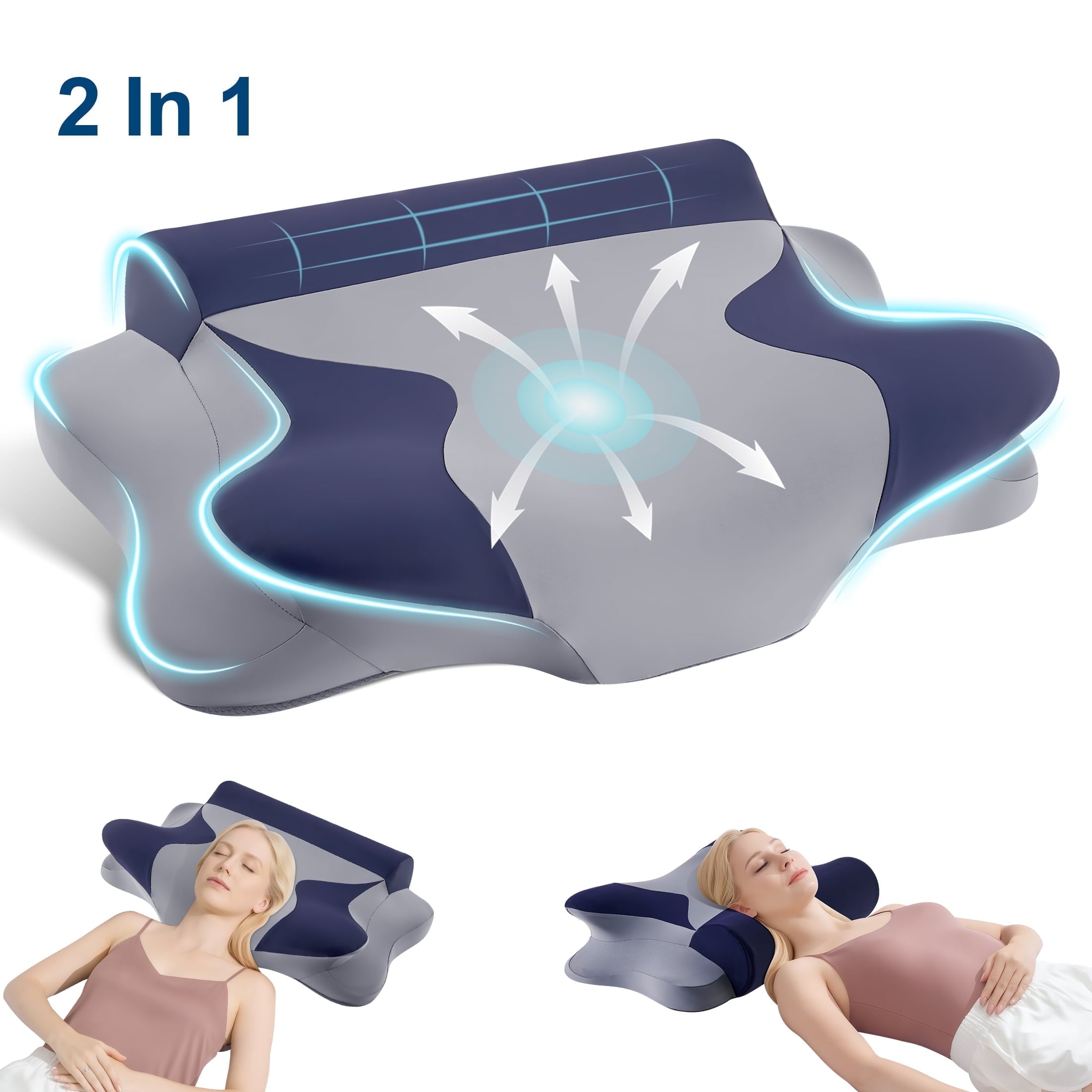 Decorative Plump Cooling Bed Pillow for Neck & Shoulder Pain Relief, Cervical Support Comfort Pillow for Side Back Stomach Sleeper, Er... - Hotel Quality Plush Sleeping Pillows - Default Title