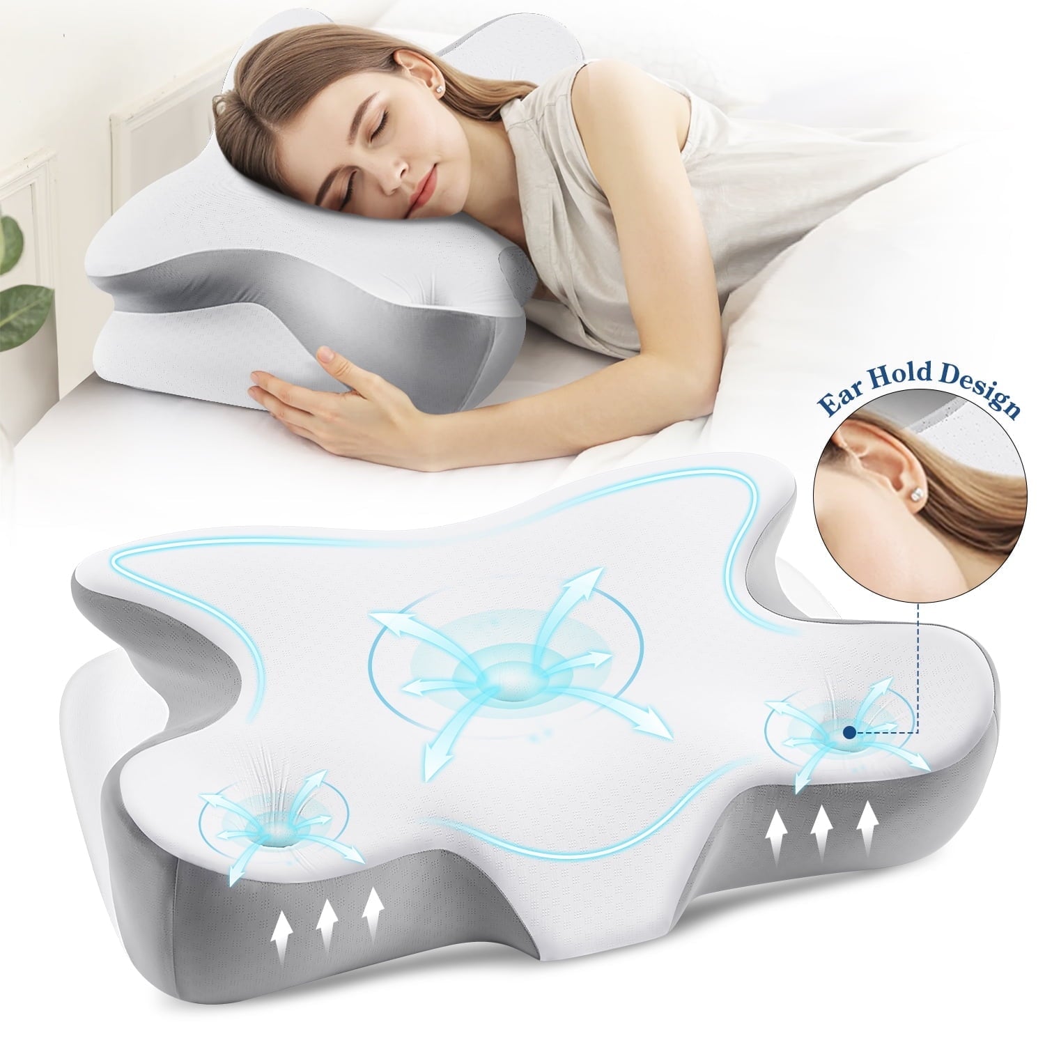 Ergonomic Memory Foam Cervical Pillow for Neck and Shoulder, Ergonomic Side Sleeper Pillow for Neck Support, Contour Memory Foam Pillows fo... - Decorative Throw Pillow Cushion for Sofa & Bed - Default Title